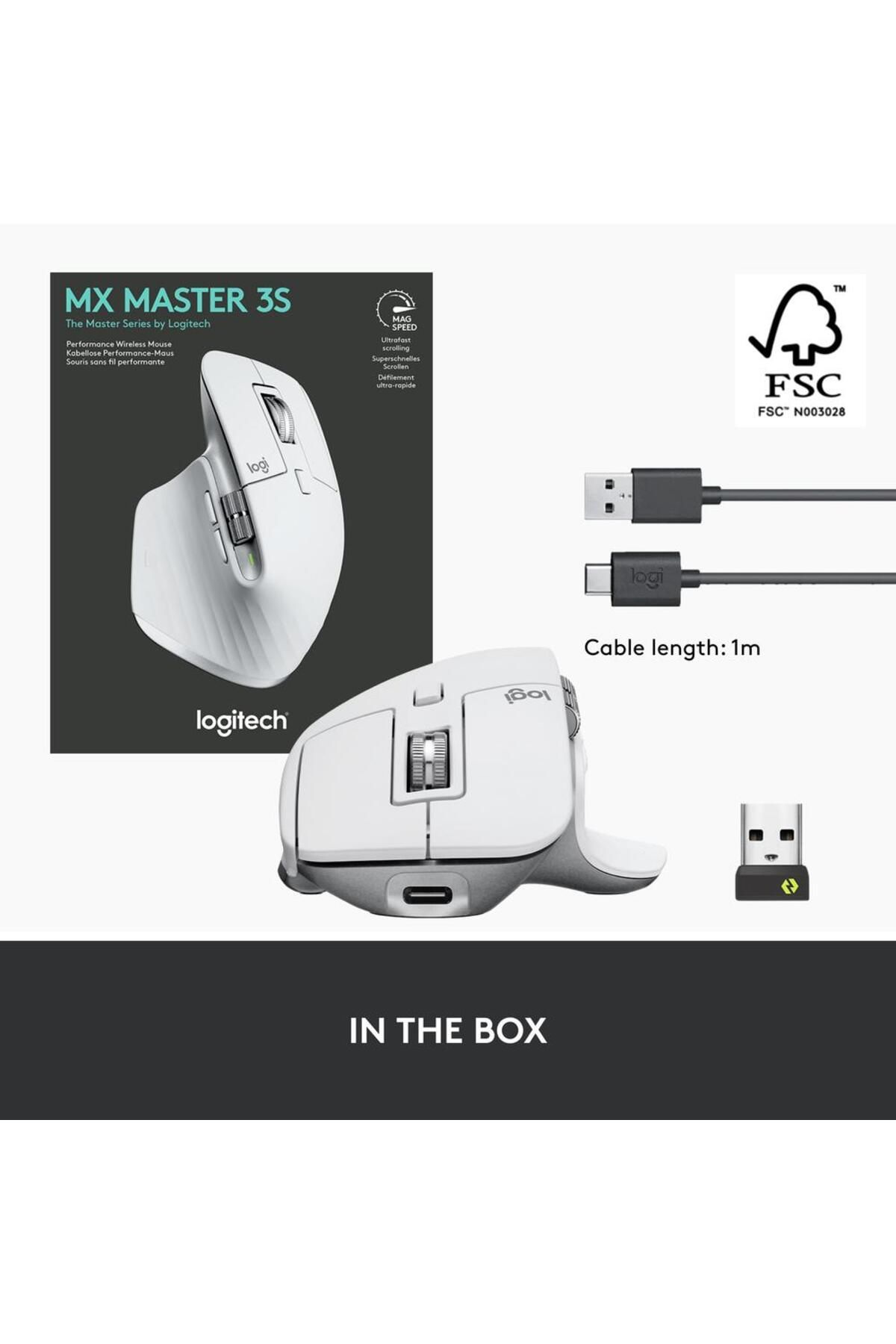 logitech-Mouse Wireless LOGITECH MX Master 3S Performance, 8000 dpi, Silent, USB, Bluetooth (Gri) 8