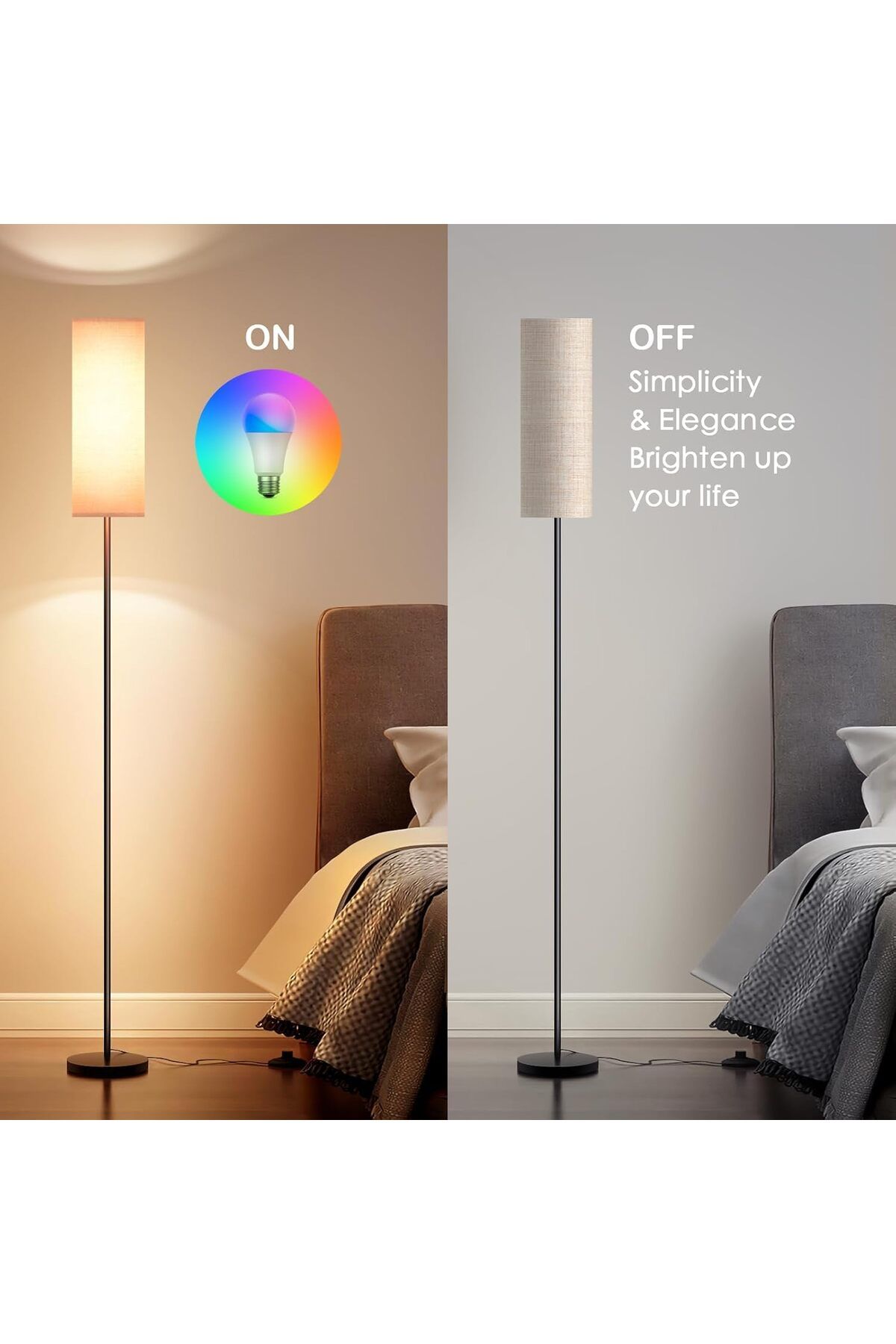 COOYA-RGB Smart LED Floor Lamp, With App & Remote Control, Dimmable Standing Lamp, Bulb Included, Beige 6