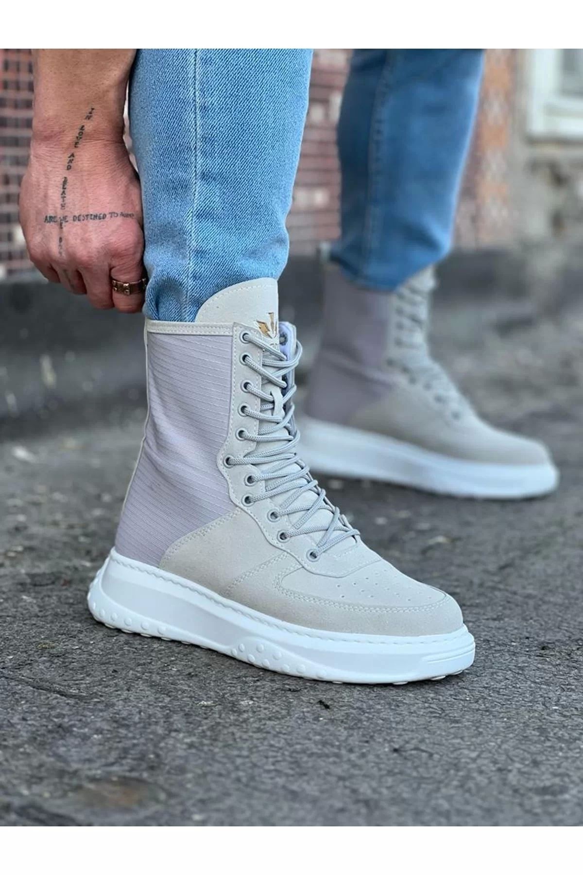 Barbielbutik WG012 Gri Süet Uzun Bağcıklı Bot