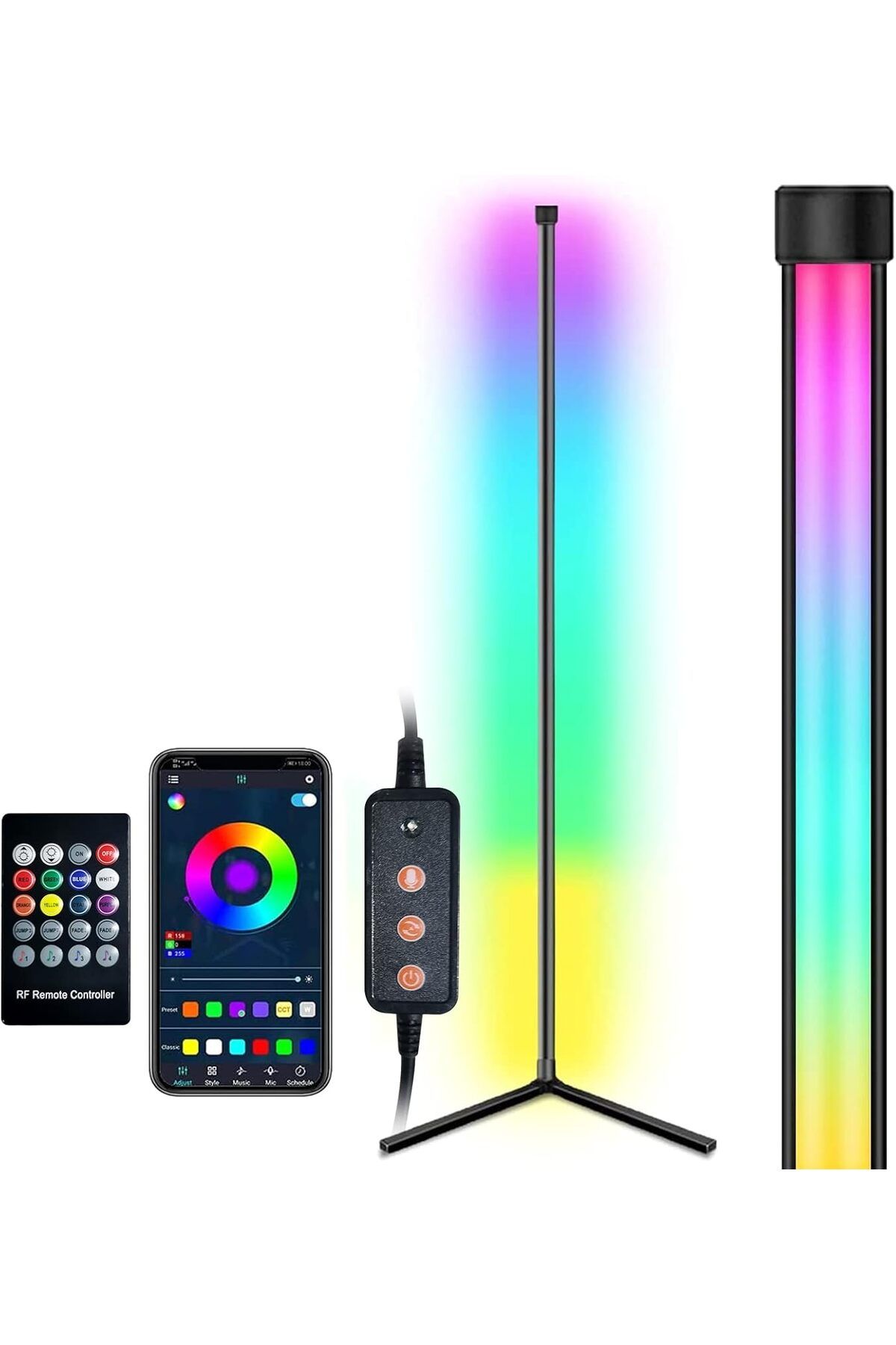 COOYA-Corner Floor Lamp, Connected LEDs RGB, with Controlller, 3 Controlling Modes, Timing Timer 1