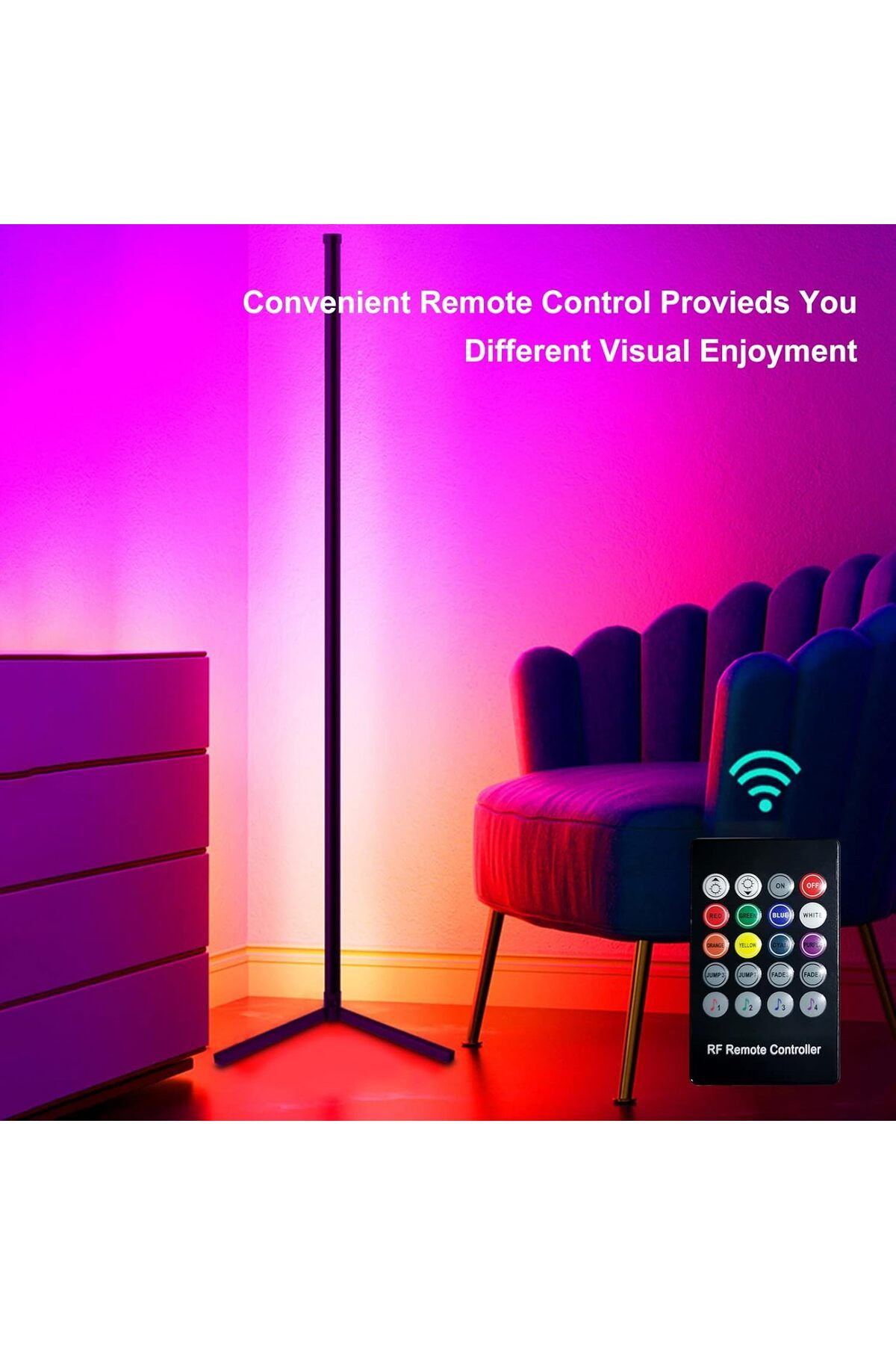 COOYA-Corner Floor Lamp, Connected LEDs RGB, with Controlller, 3 Controlling Modes, Timing Timer 6