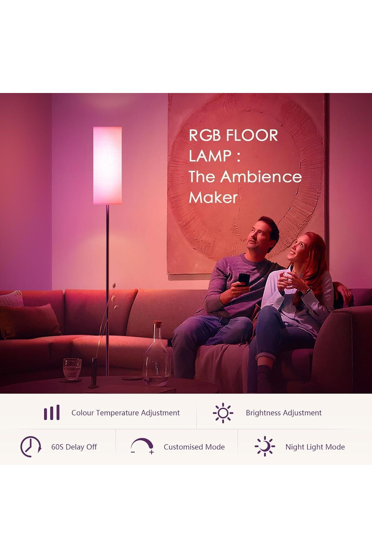 COOYA-RGB Smart LED Floor Lamp, With App & Remote Control, Dimmable Standing Lamp, Bulb Included, Beige 5