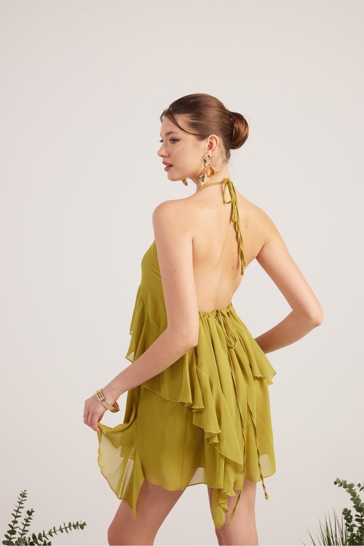 HOLLY LOLLY-Chiffon Mini Ulce Dress with Greendetail 2