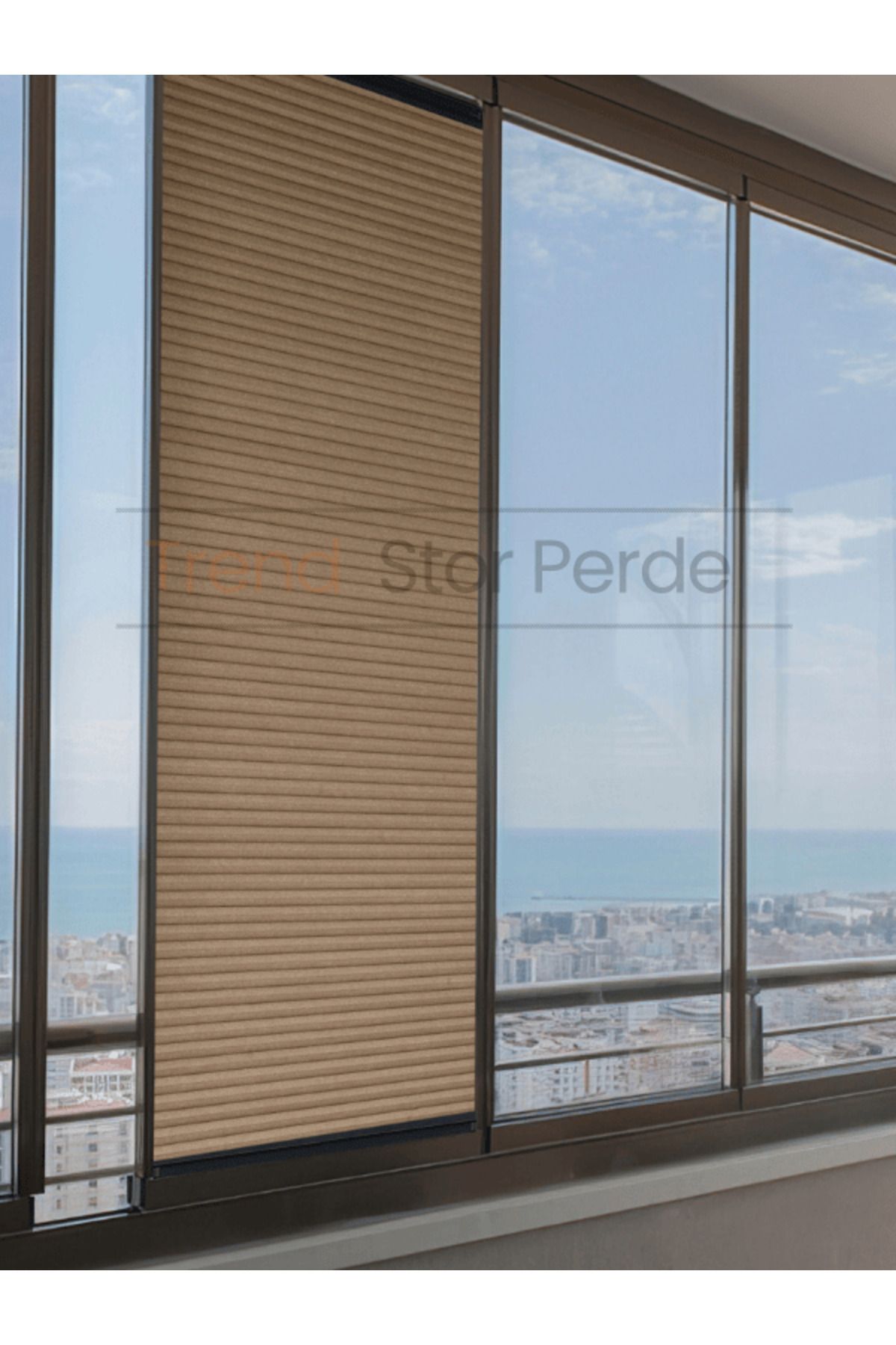 TREND STOR PERDE Kahve HoneyComb Plise %100 Isı Ve Işık Geçirmez Katlanır Cam Balkon Perdesi - Salon Perdesi-004