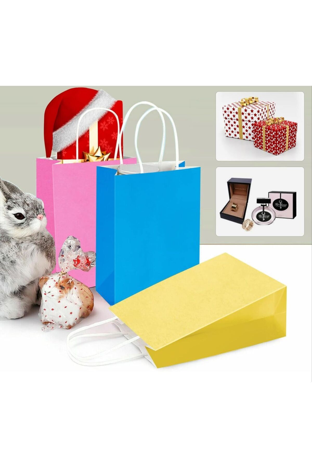 OZN AKSESUAR 12 Adet Renkli kulplu parti çantası,hediye torbası, doğum günü, düğün, bebek partisi, Noel için fotoğrafı 5 (önizleme)