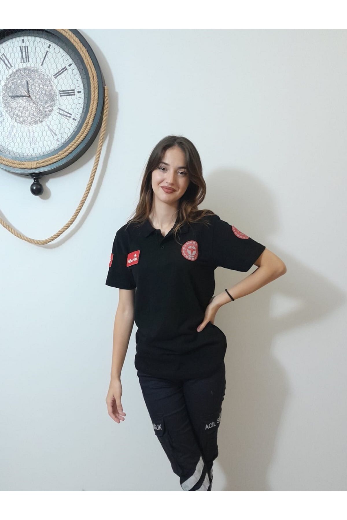 Bia polo yaka acil sağlık siyah t-shirt