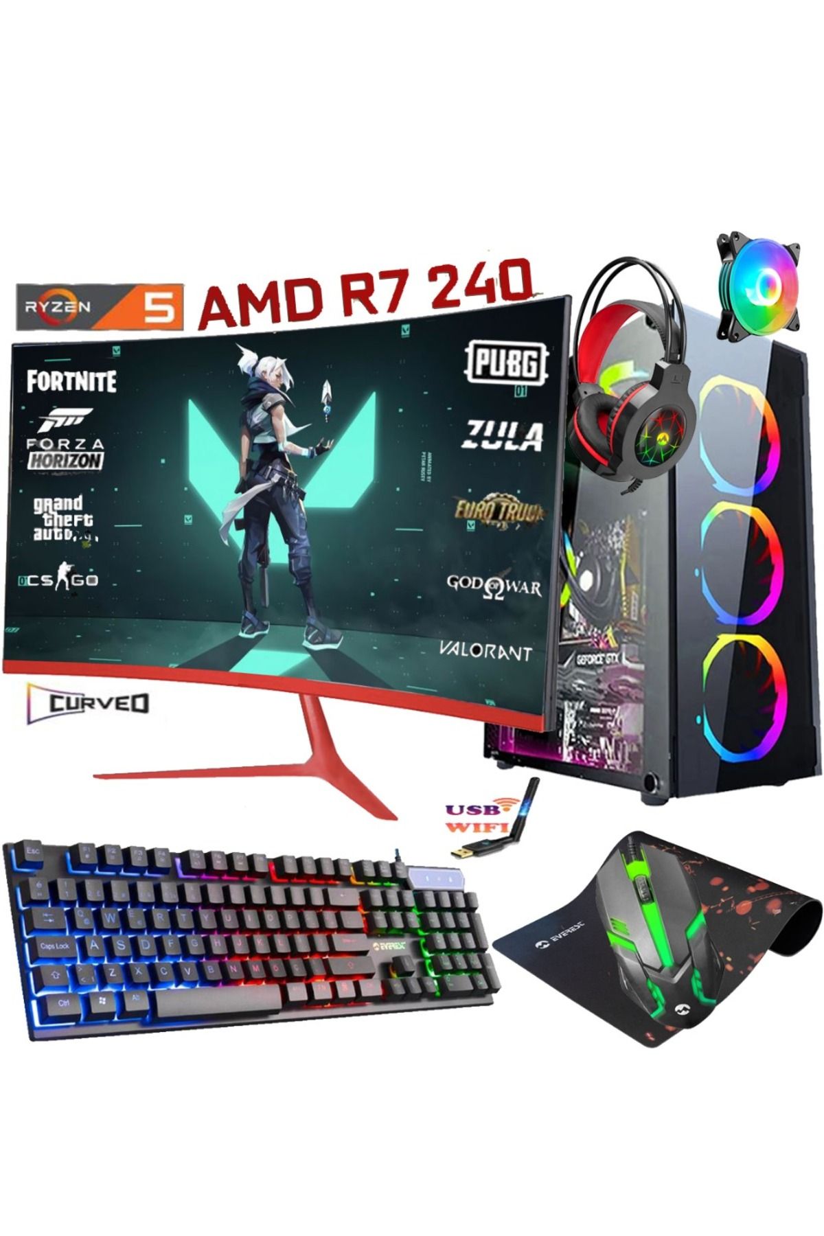 TEKNOCİTY TC17 Ryzen 5 3600 8GB Ram 256GB Ssd R7 240 128 Bit 23.6'' Curved Masaüstü Oyuncu Bilgisayar