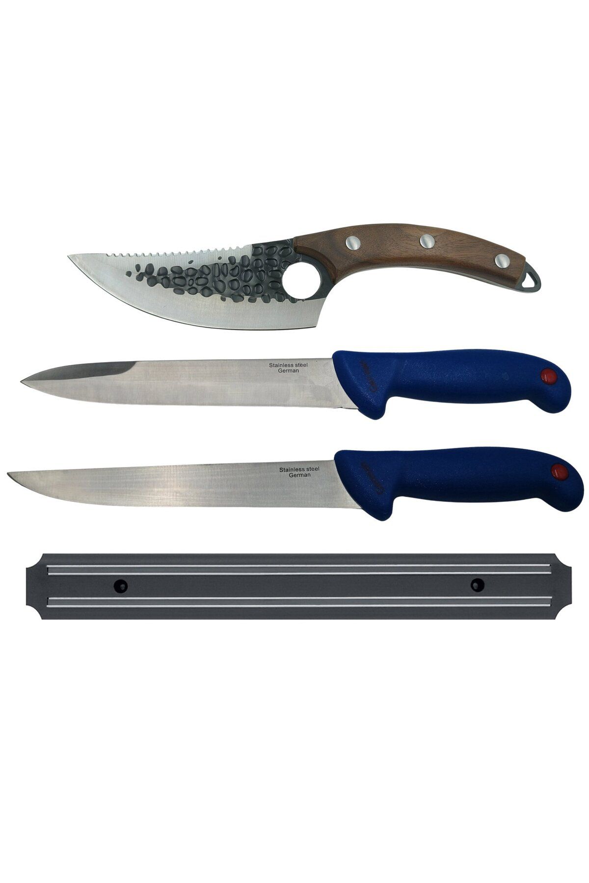 Depox-IdeallStore butcher set, chef's knives, cleaver and magnetic holder, stainless steel 1
