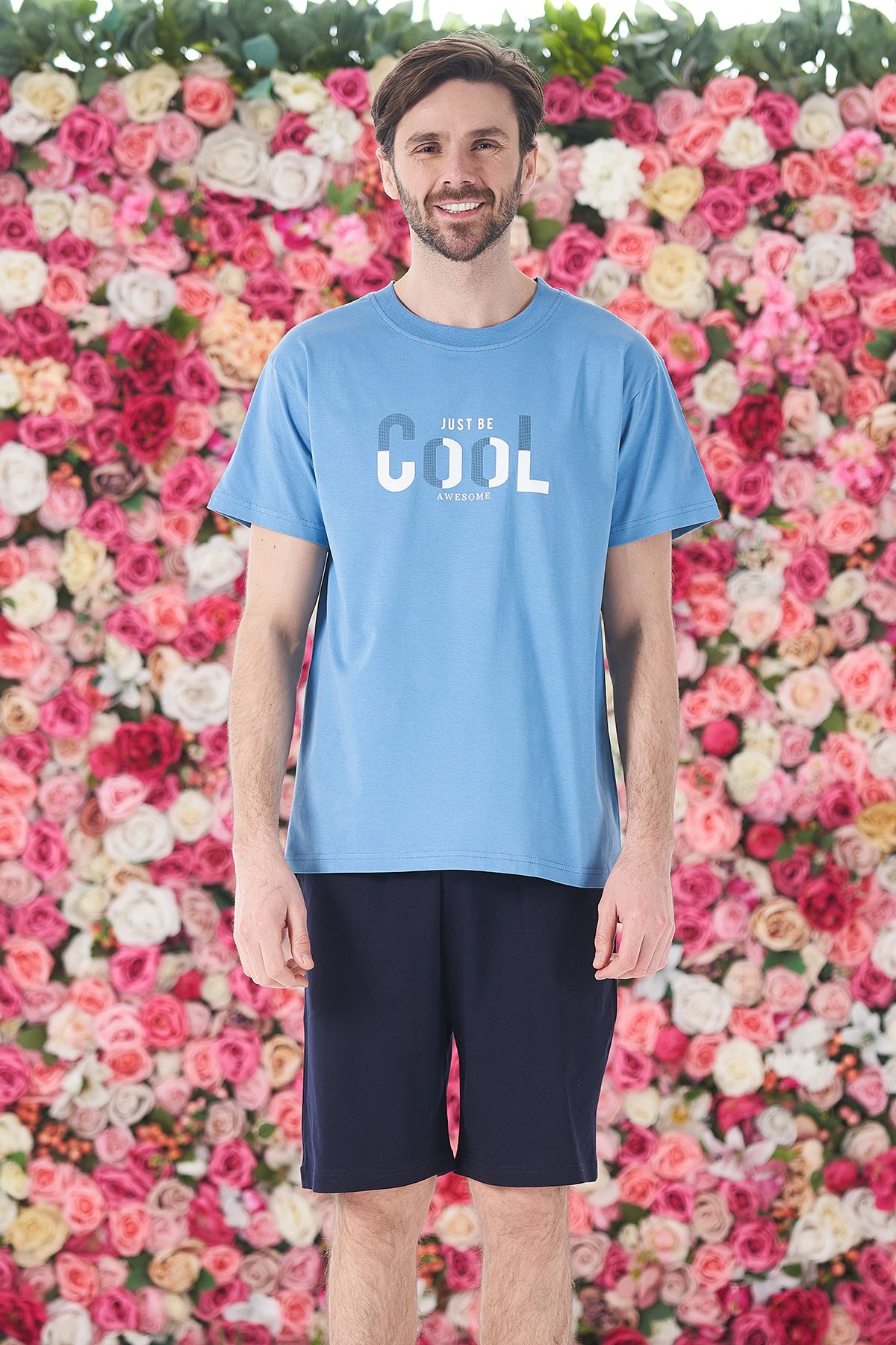 REMSA Set De Pijamale Pentru Bărbați, Tricou Și Pantaloni Scurți 25252 Albastru Masculin - L
