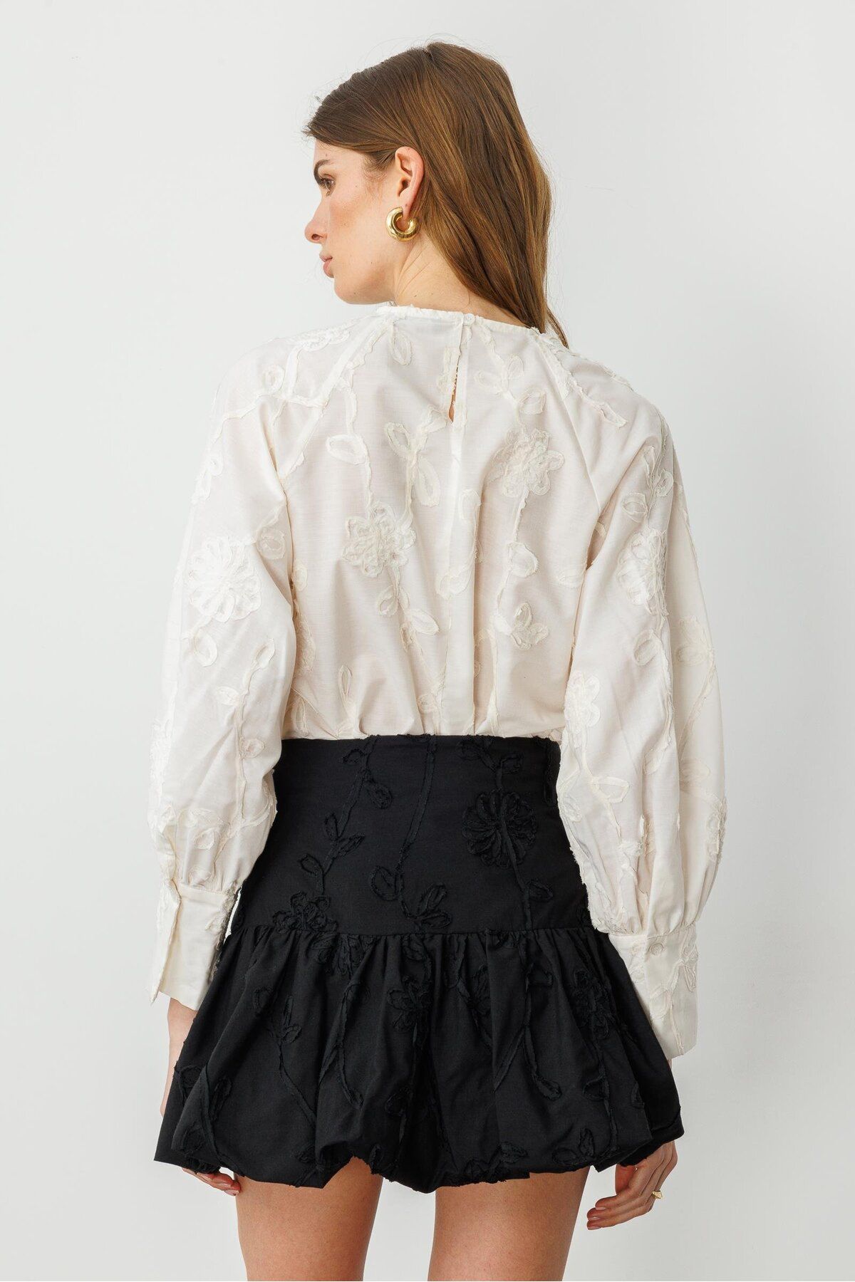pieces of melon-Black Romantic Cotton Embroidery Detailed Voluminous Balloon Skirt 5