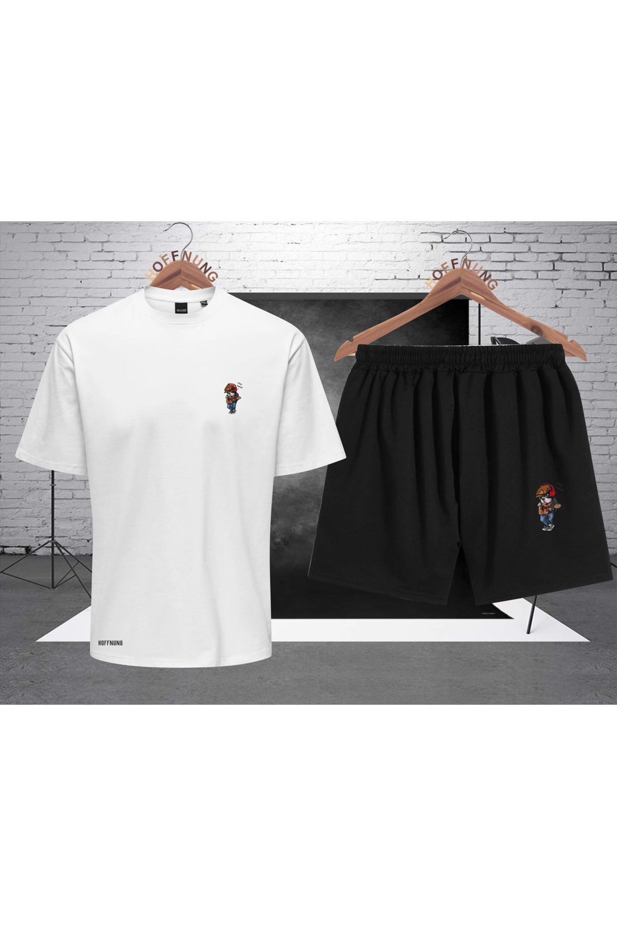 HOFFNUNG Full Shorts Ayı Bizi Izlemeye Devam Edin Baskı Alt-üst Takım
