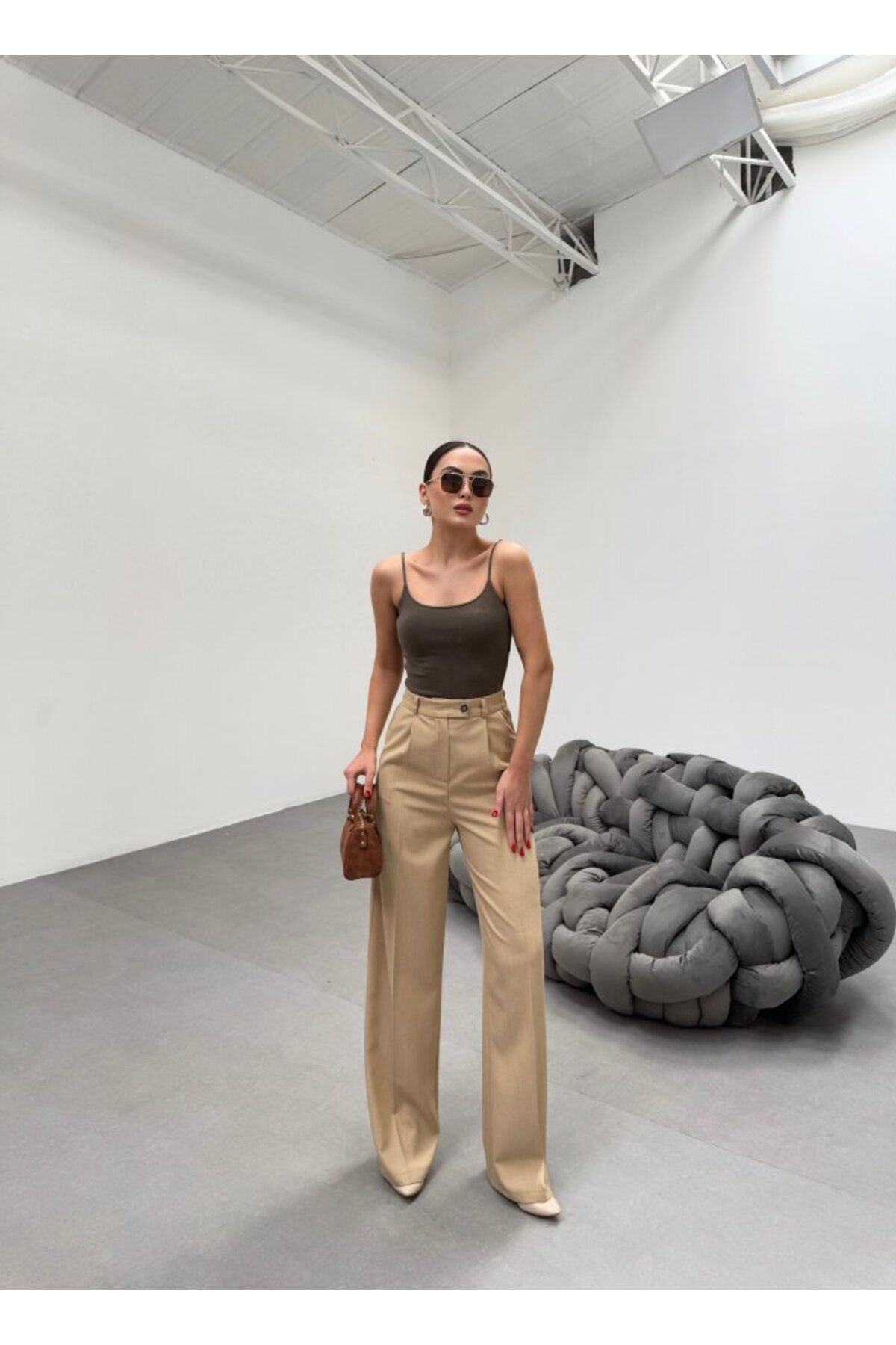 MODA Arka Bel Lastik Detayli Palazzo Pantolon