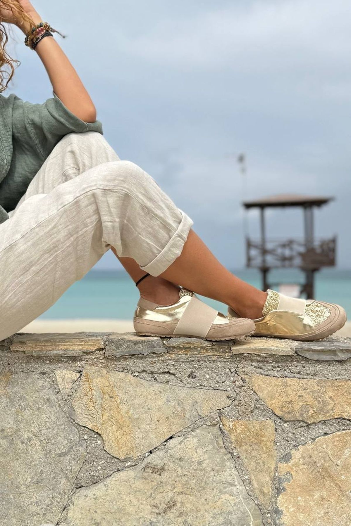 Güneşkızı-Guki35 Women's Gold Daily Comfortable Vegan Shine Sneaker 5