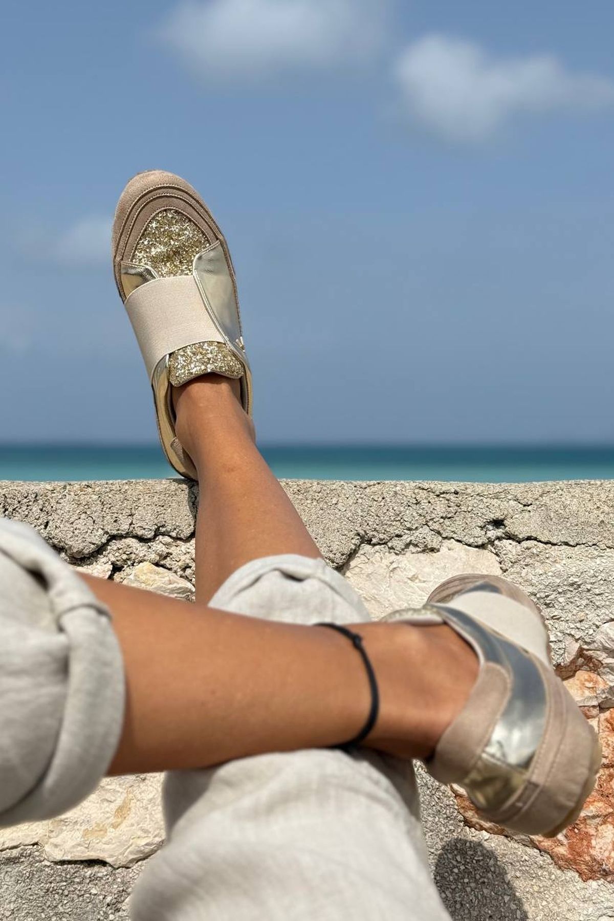 Güneşkızı-Guki35 Women's Gold Daily Comfortable Vegan Shine Sneaker 6