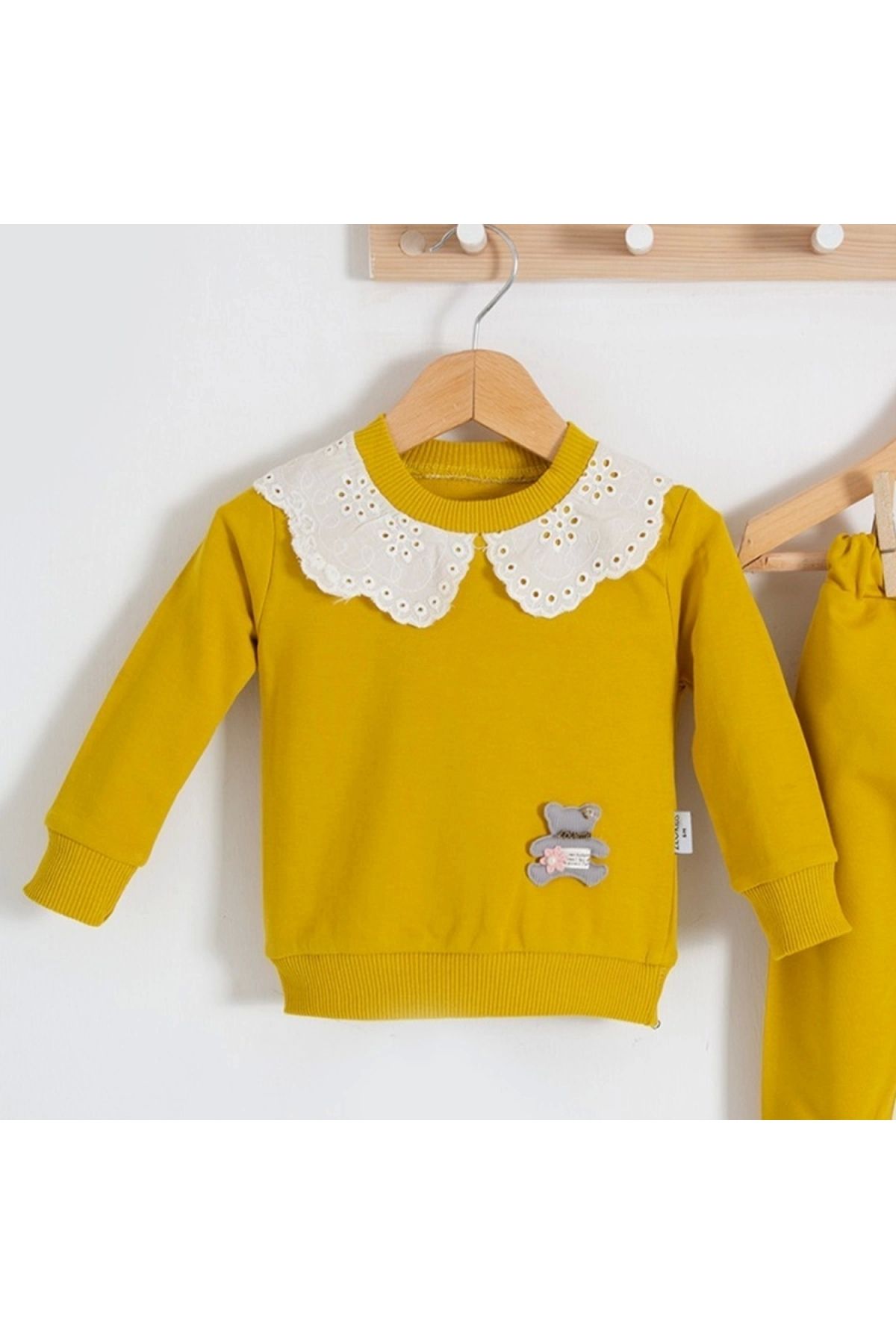 BYB MODA TASARIM 3-18 Ay Kız Bebek Takımı Dantel Yakalı 2'li Hardal