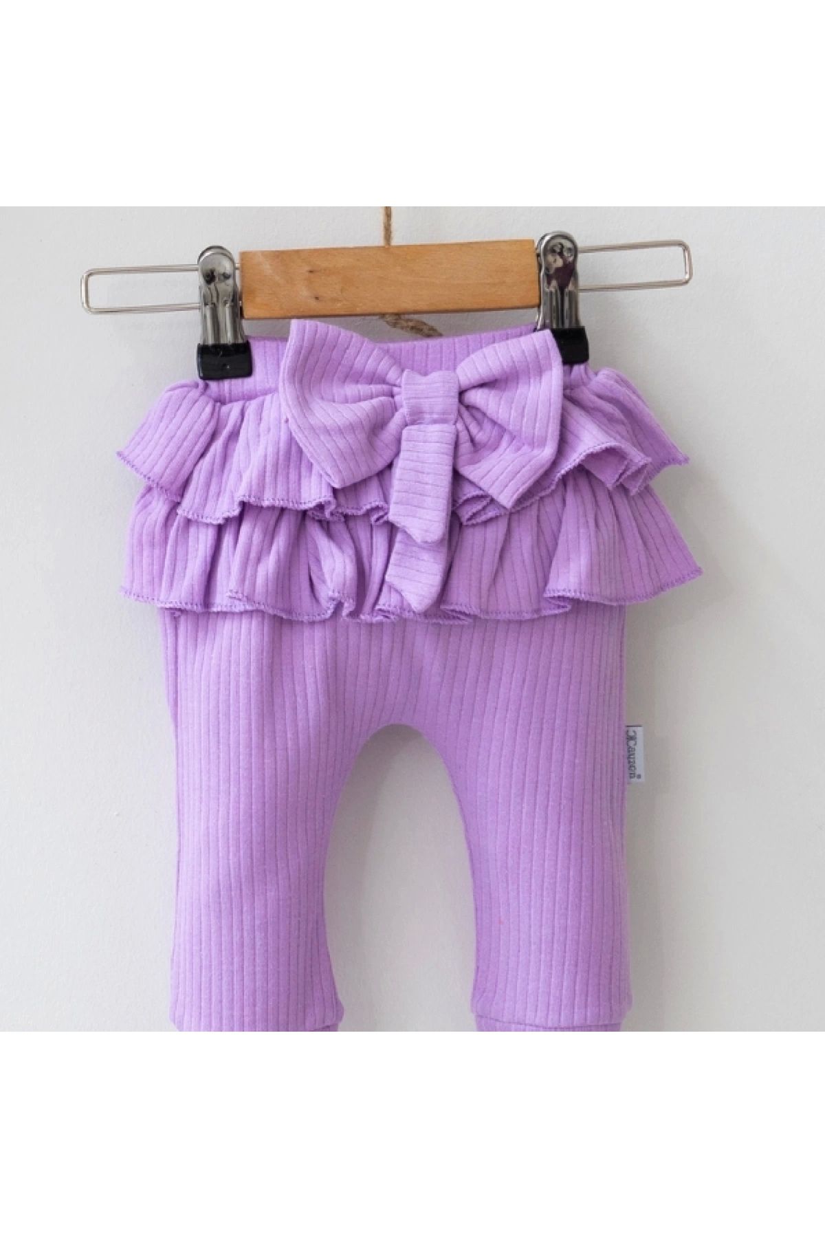 BYB MODA TASARIM 3-9 Ay Kız Bebek Takımı Fırfır Detay Fiyonk Boneli Lila