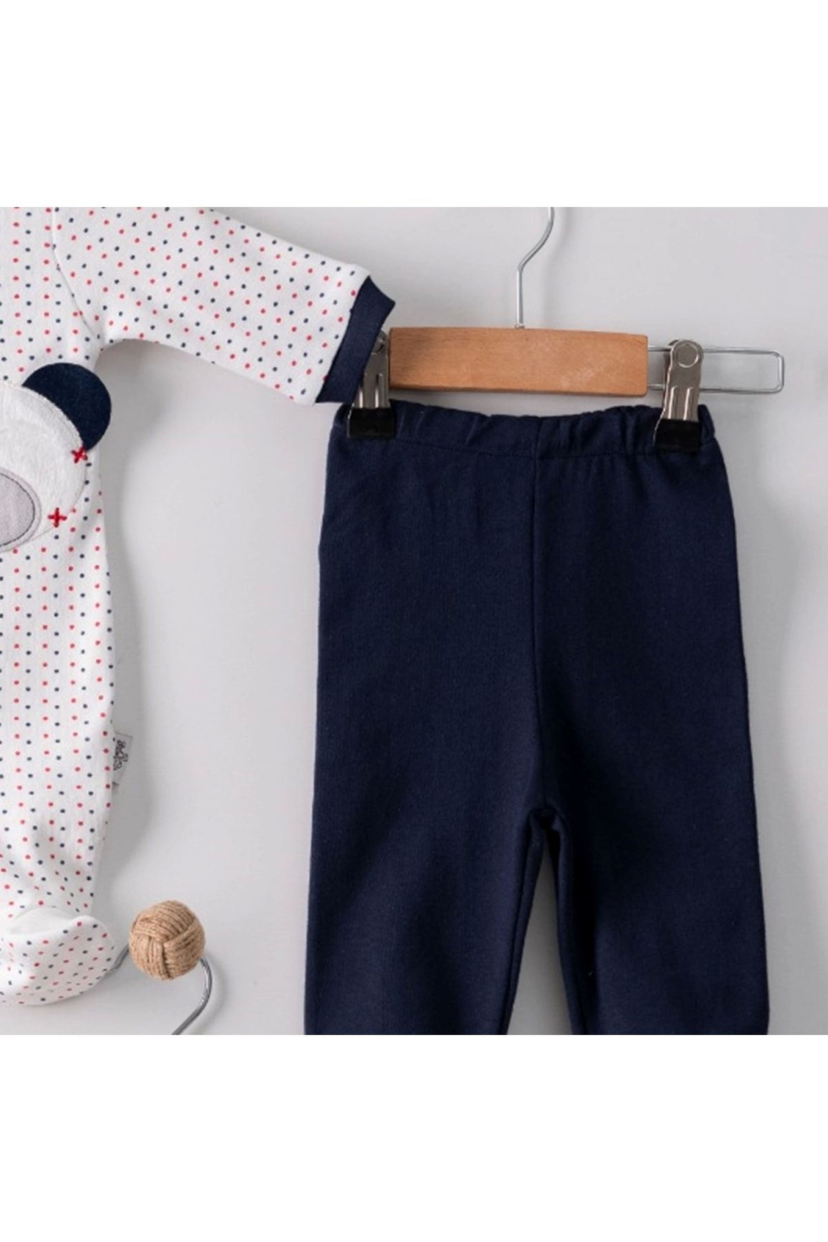 BYB MODA TASARIM 3 Ay Puanlı Ayıcık Nakışlı Tulumlu Erkek Bebek 5'li Set Lacivert