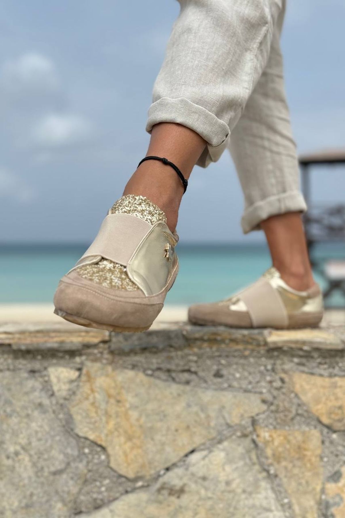 Güneşkızı-Guki35 Women's Gold Daily Comfortable Vegan Shine Sneaker 3