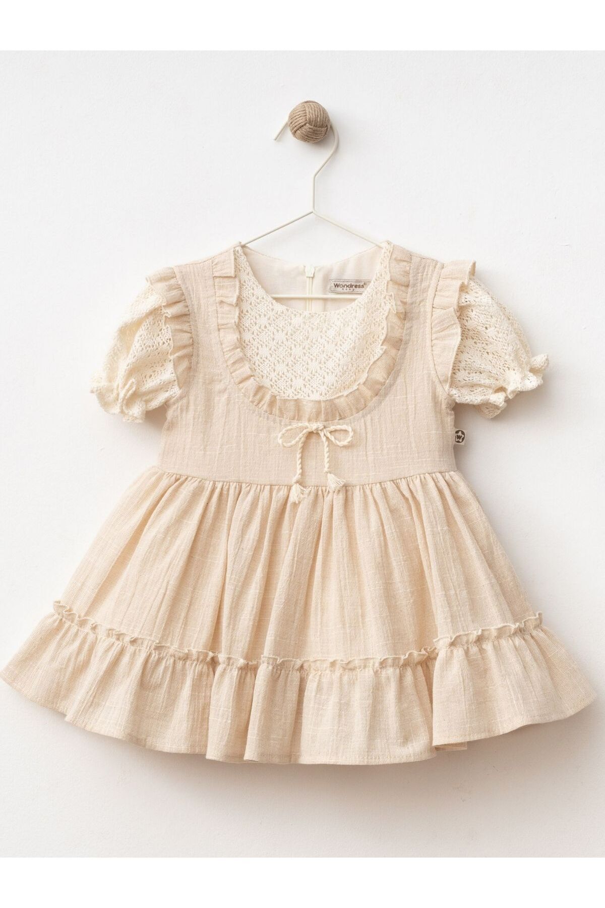 Cherrys Bebek Fiyonklu Keten Bebek Elbise fotoğrafı 2 (önizleme)