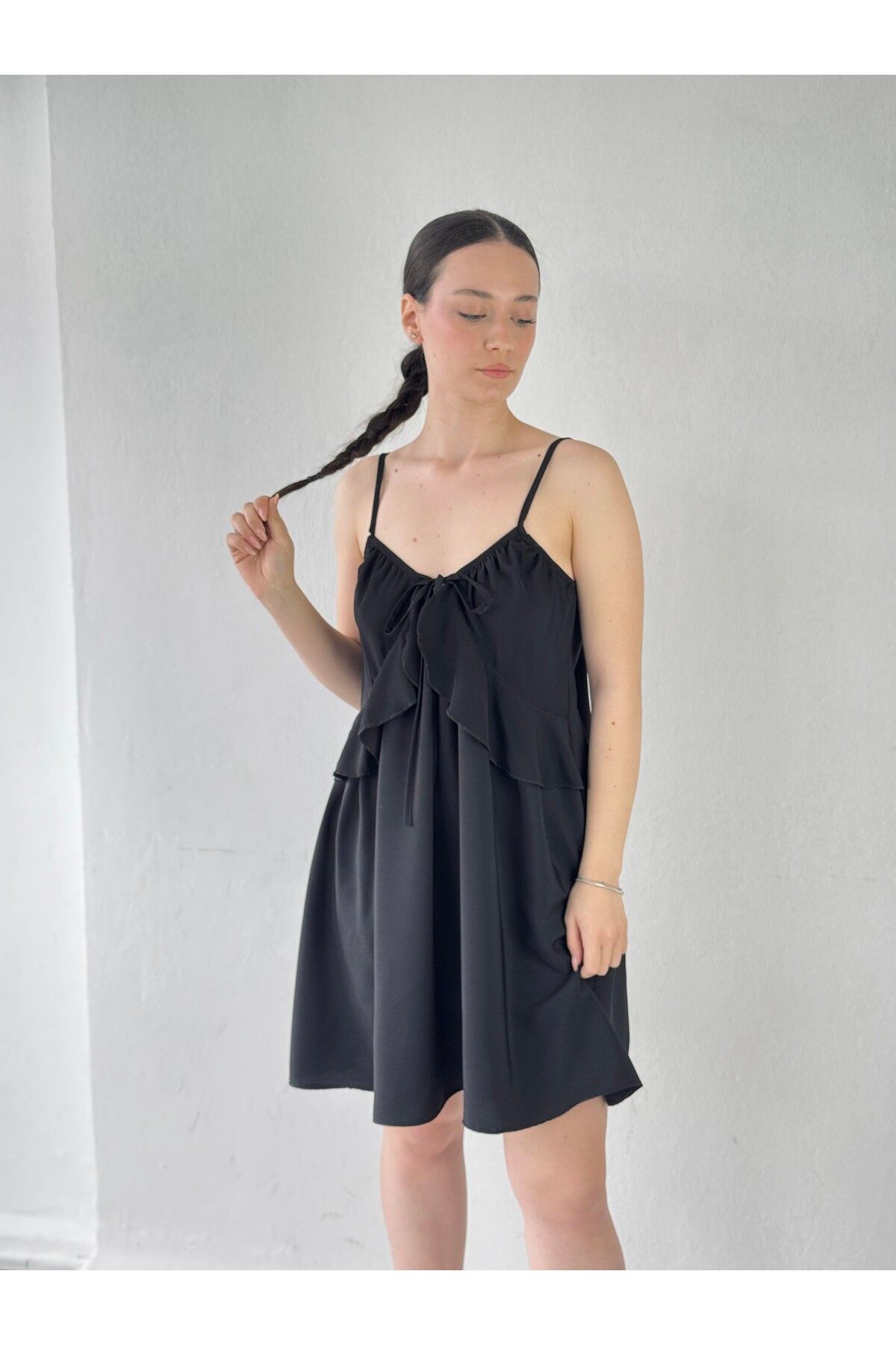 Retrobird-Black Dress - Design Loose Cut with Straps and Fastener 3