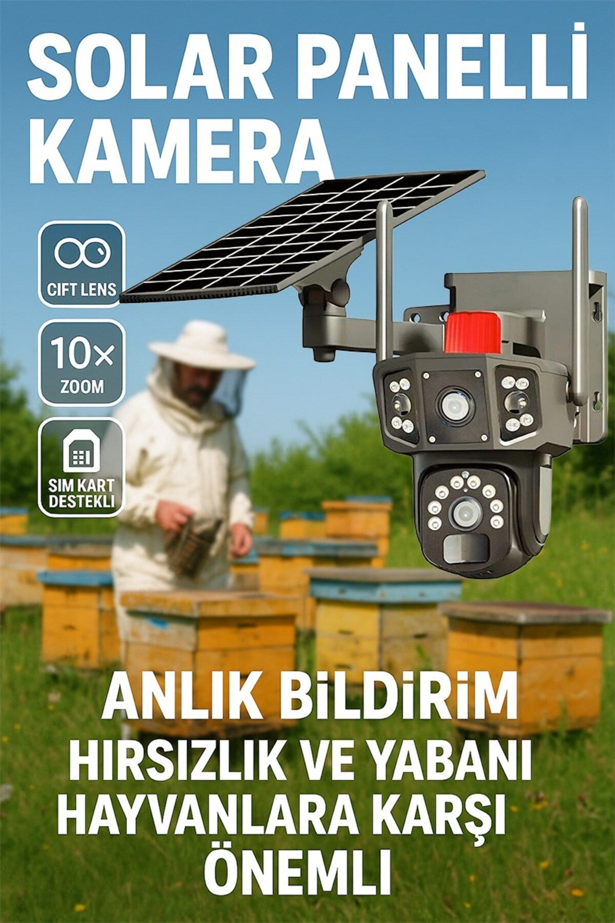 Kadraj Arıcılara Özel Solar Kamera - Güneş Panelli Kamera, Sim Kartlı Kamera, Alarm,İki Yönlü Konuşma, Uzak