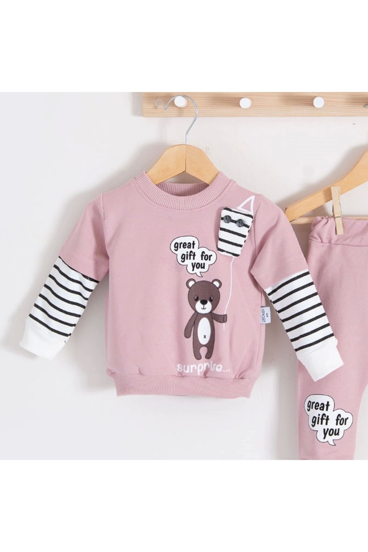 BYB MODA TASARIM 3-18 Ay Erkek Bebek Takımı Gift For You 2'li Gül Kurusu