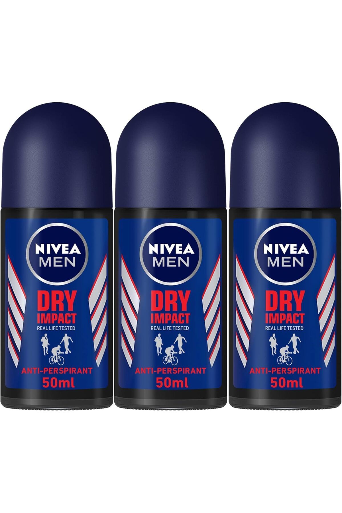 NIVEA-مزيل عرق رول أون من نيفيا للرجال، تأثير جاف يدوم 48 ساعة، 3 × 50 مل، منعش 1