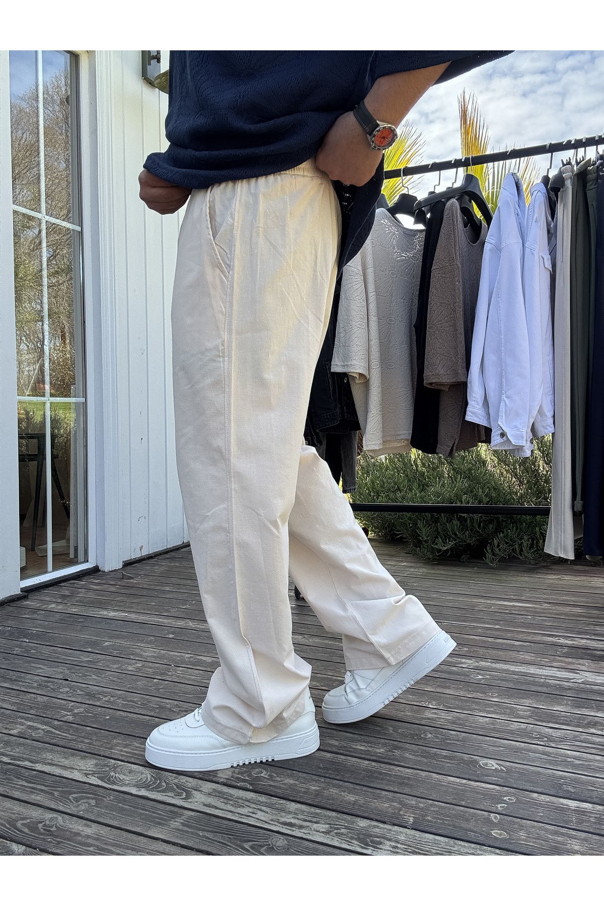 BYBASICMAN-Beige Cotton Baggy Trousers Ke-7011 6