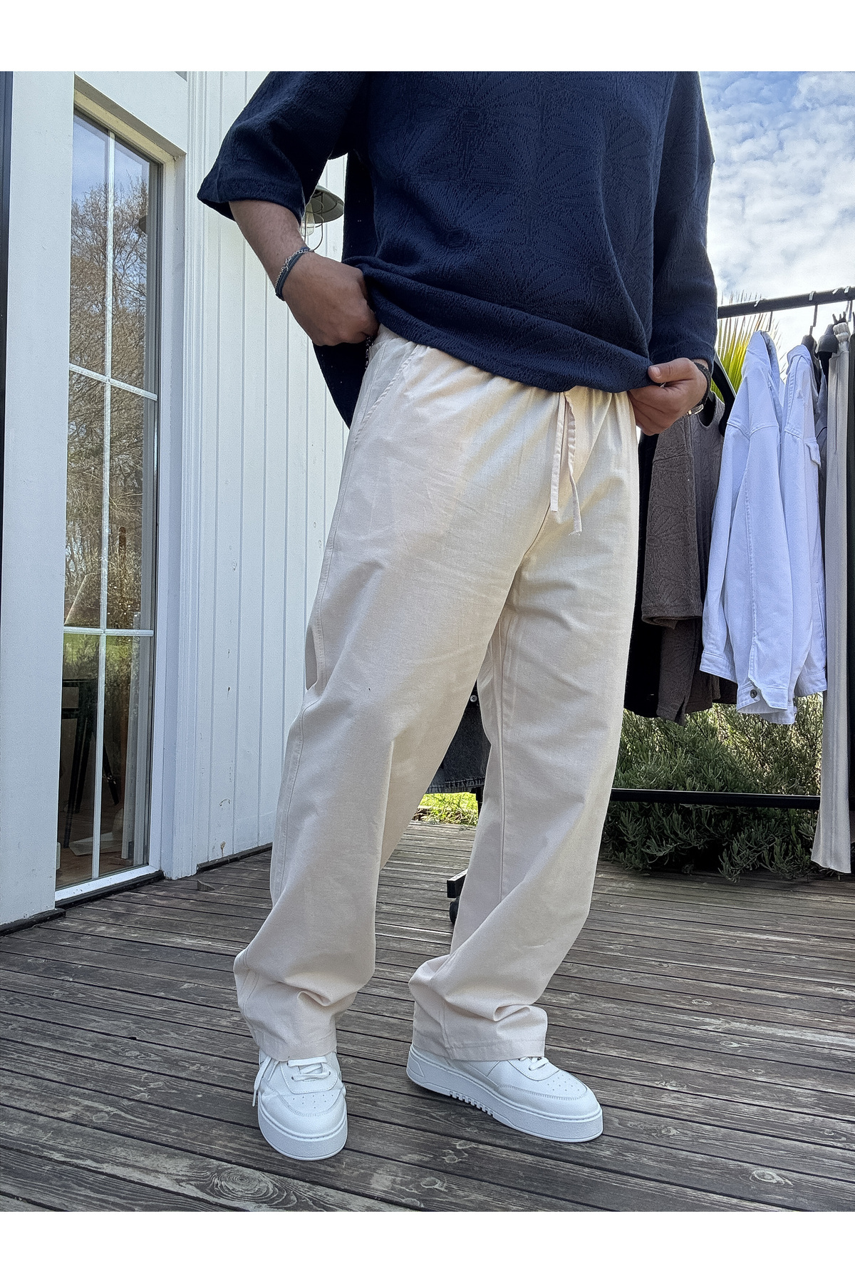 BYBASICMAN-Beige Cotton Baggy Trousers Ke-7011 3