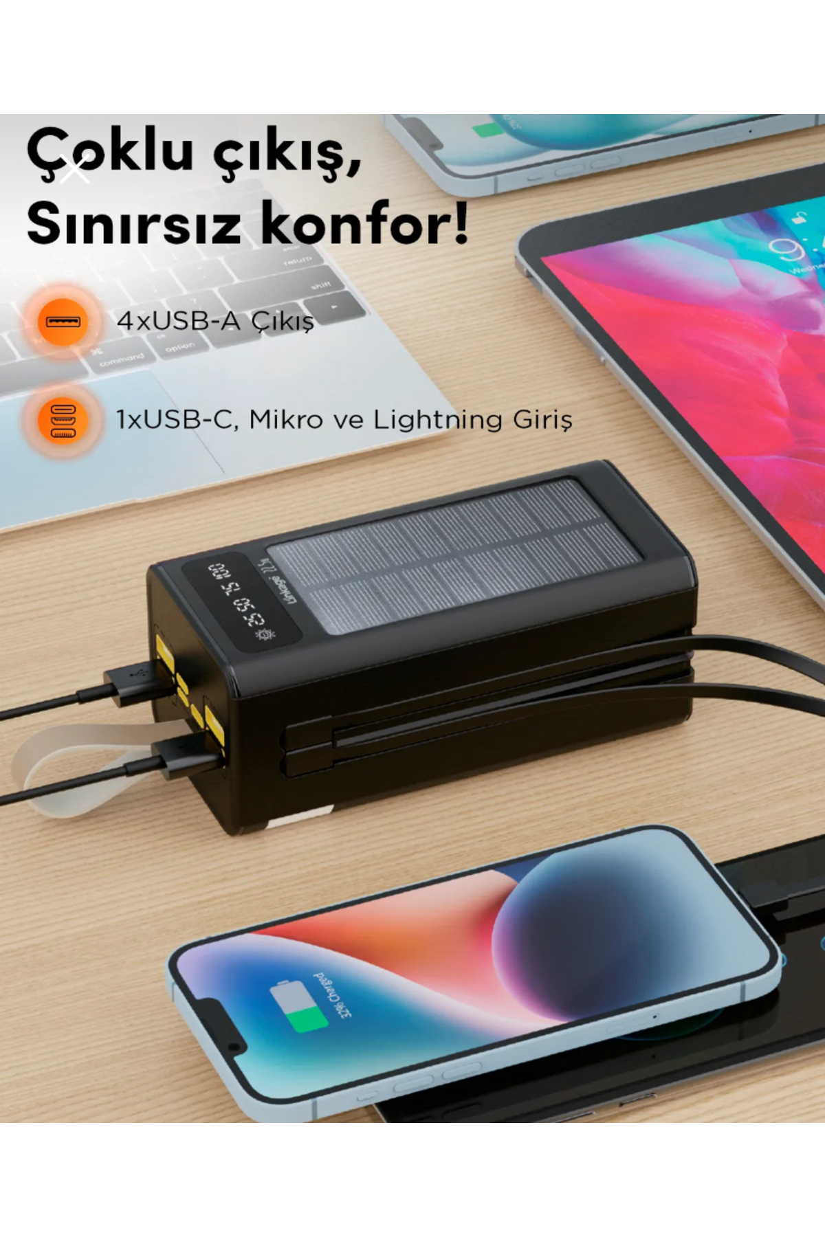 Lkp-47 50000mah Solar Powerbank | Güneş Enerjili Taşınabilir Şarj Aleti