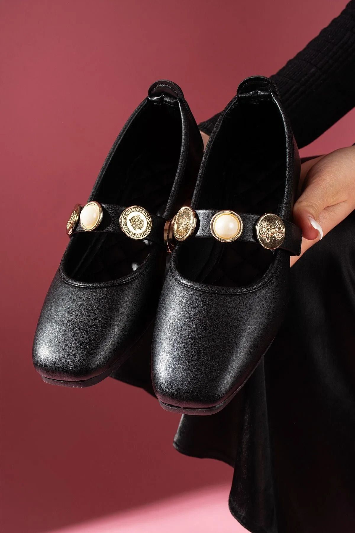 DİGGO-Comfortable Daily Use Pearl and Seal Accessory Banded Women's Ballerinas 1