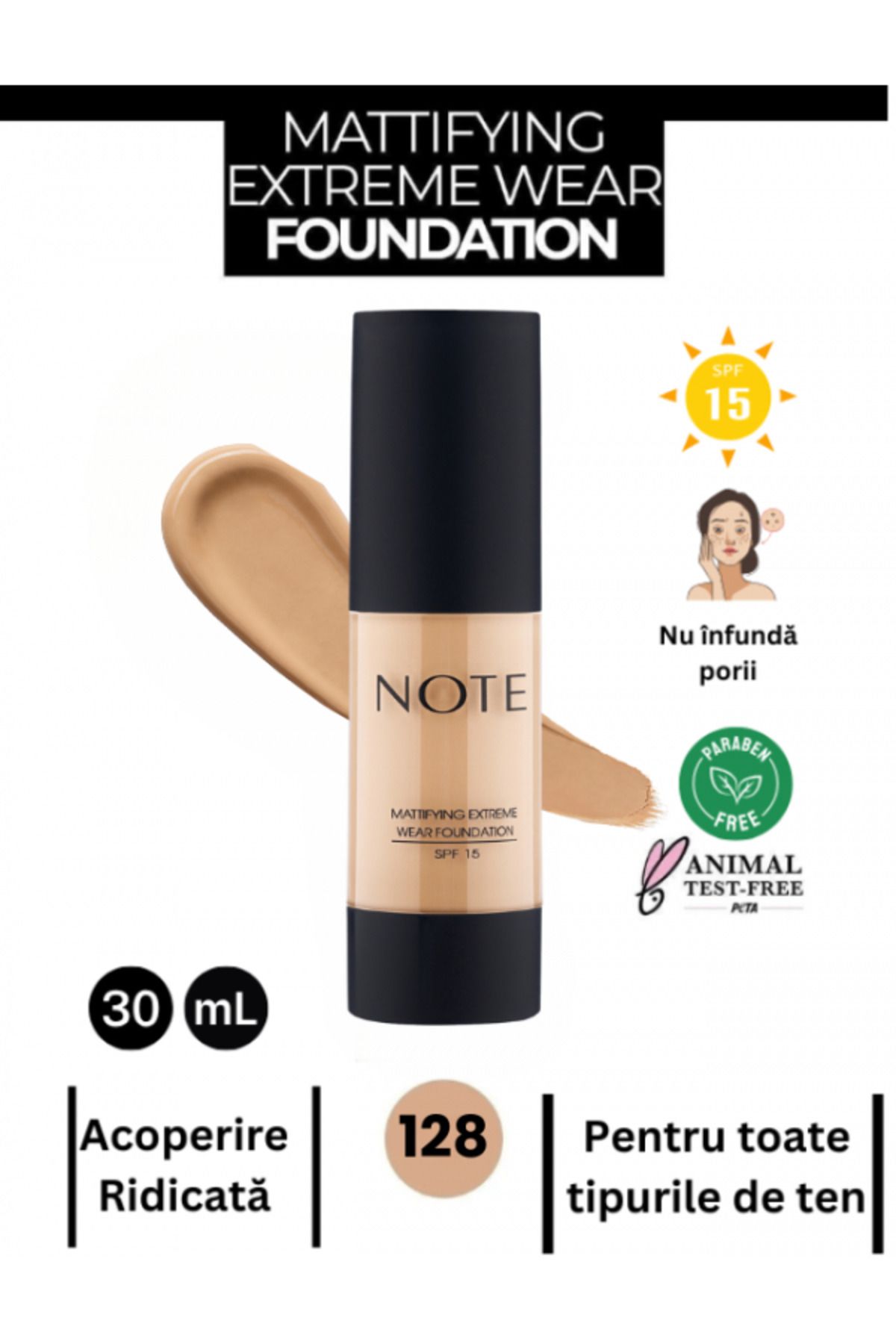 NOTE-Mattifying Extreme Wear Foundation with High Coverage, Matte Finish and SPF 15 128 Sand Ivory 1