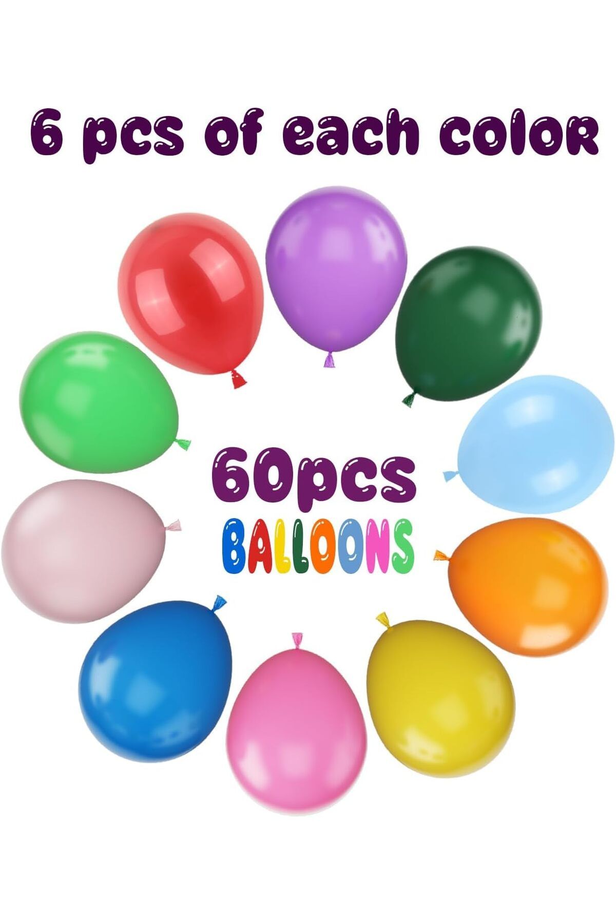 Generic-بالونات قوس قزح 60 قطعة 12 بوصة بالونات لاتكس ملونة للحفلات للأطفال للاستخدام بالهيليوم أو الهواء 3