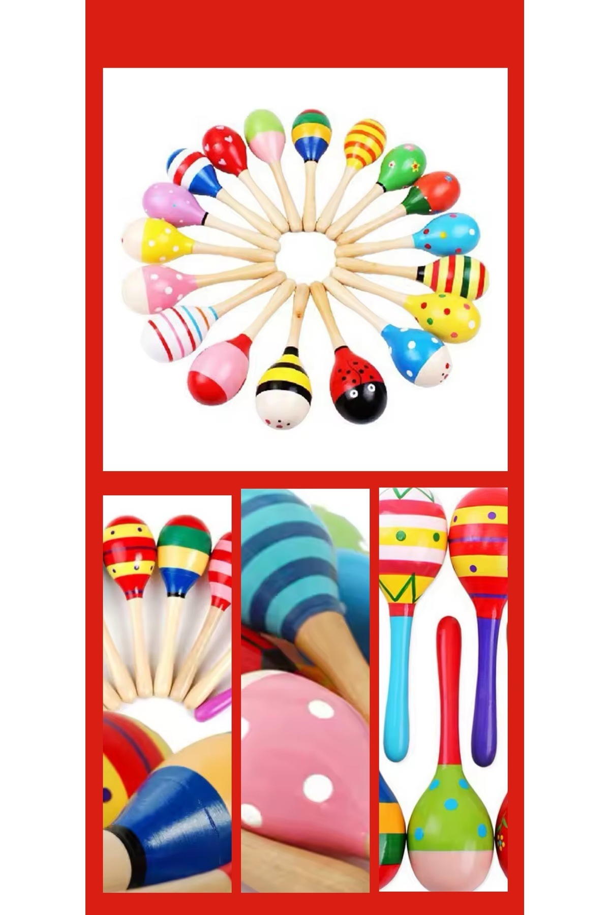 Toy Oyuncak Okul Öncesi Ahşap Marakas 20 cm. (10 Adet) Ritim Perkusyon Müzik Aleti fotoğrafı 3 (önizleme)