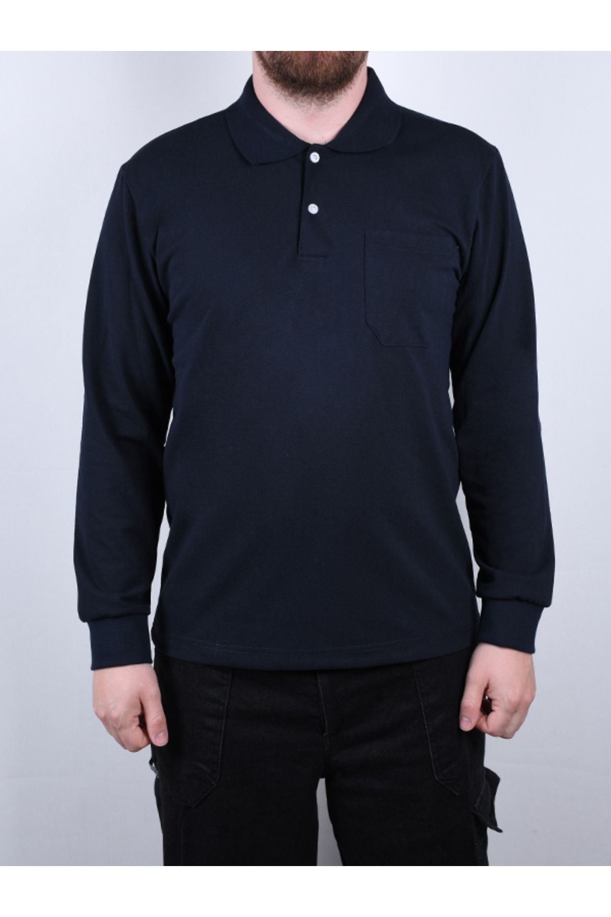 By Okat Unisex Uzun Kollu Polo Yaka İş Tişörtü Openend Pamuklu Kumaş By Okat