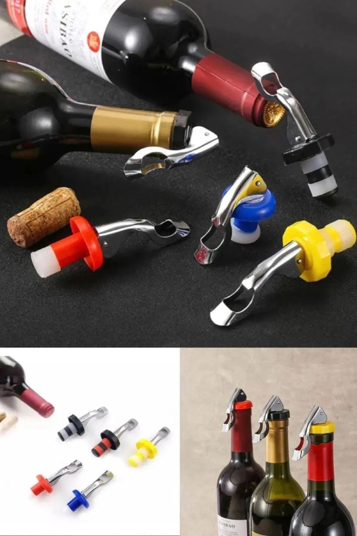 UGA İthalat-2-in-1 Bottle Stopper with Opener 2-in-1 Stylish, Practical and Functional Wine Bottle Storage Apparatus 3