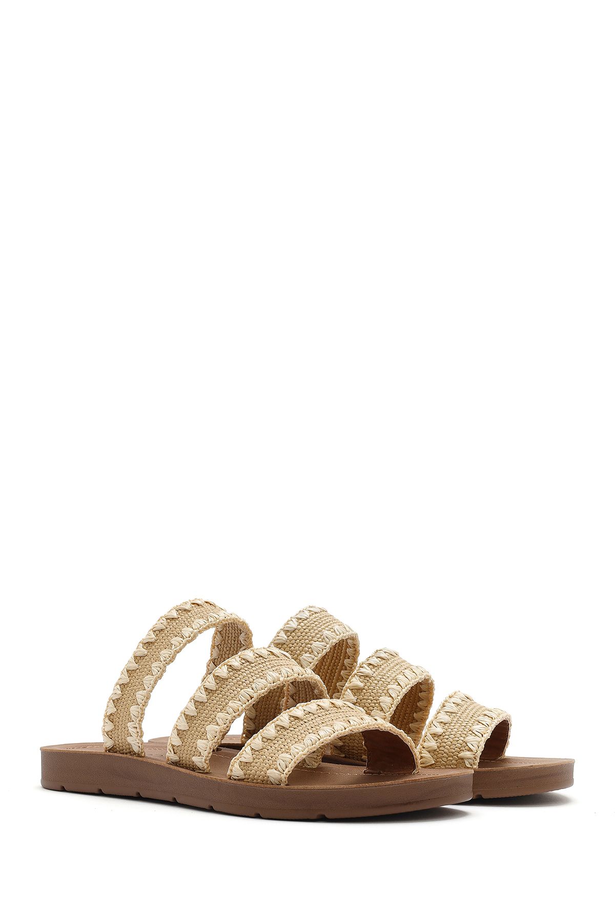 Derimod-Women's Beige Straw Slippers 25Sfe4631M7 3