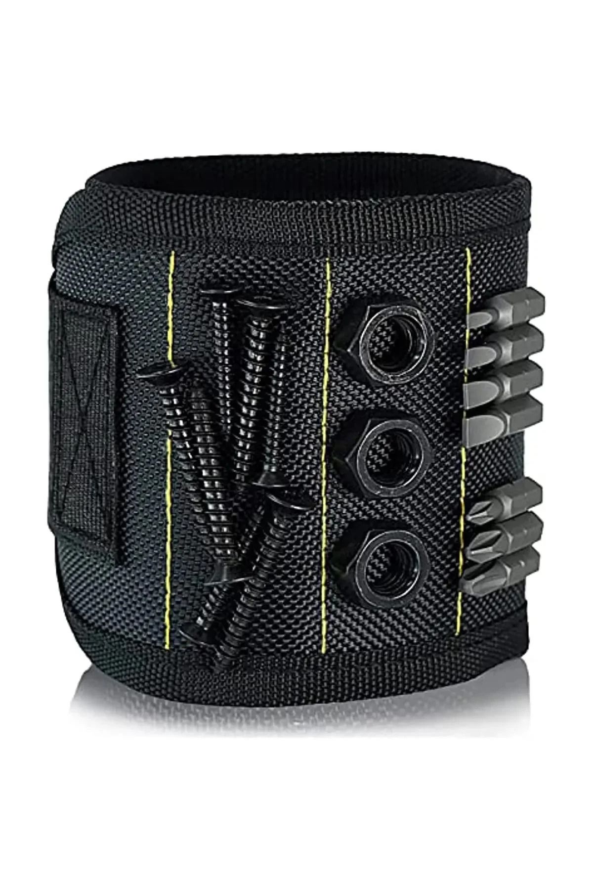 Choice-5 rows of 15 magnets Magnetic Wrist Strap for Fixing Screws, Nails, Drill Bits, Wrist Tool with Stro 1