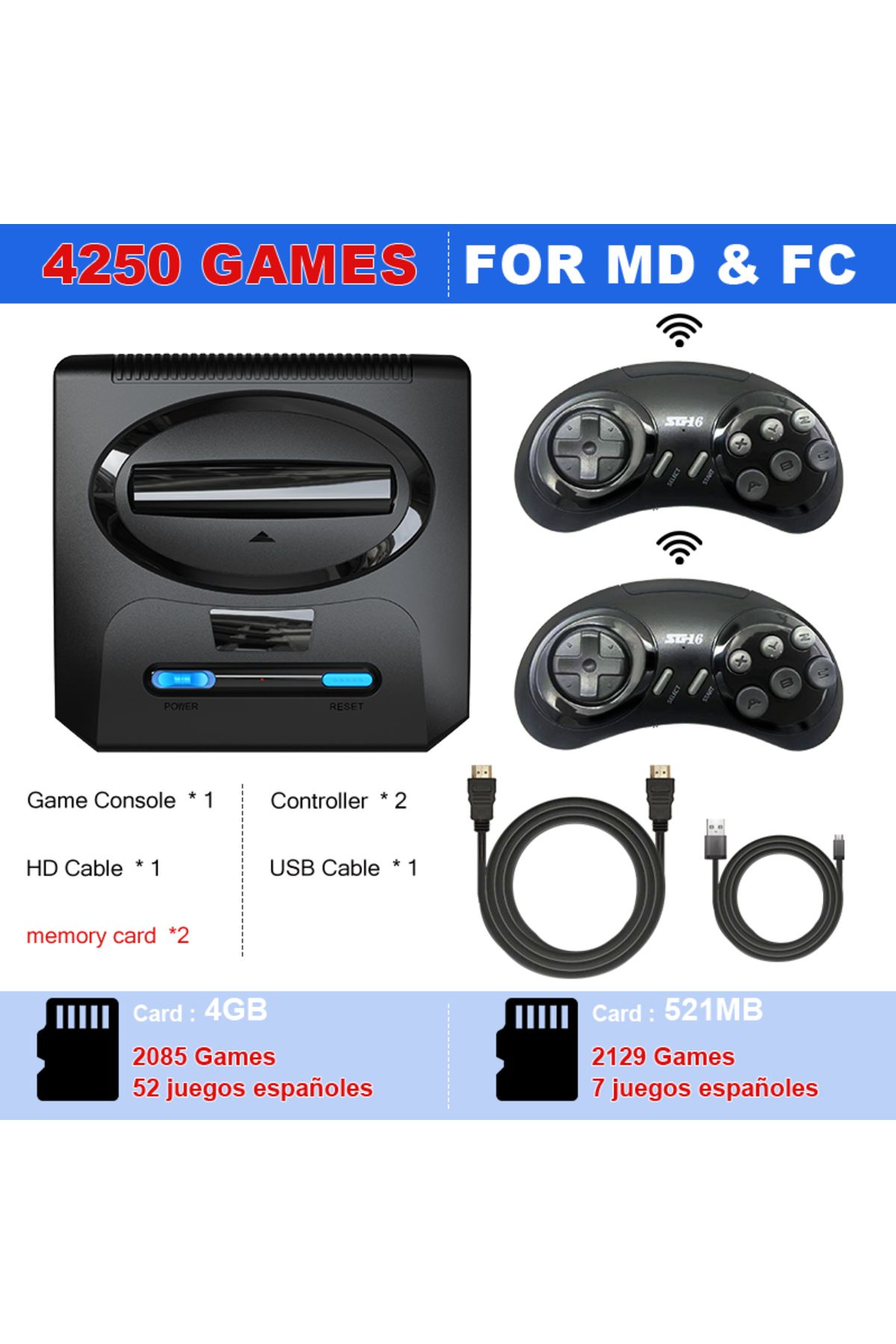 VILCORN-وحدة تحكم ألعاب الفيديو اللاسلكية Segas-MD 4250ES 16 بت لجهاز Sega Mega Drive Genesis FC Dendy Console Suppo 1