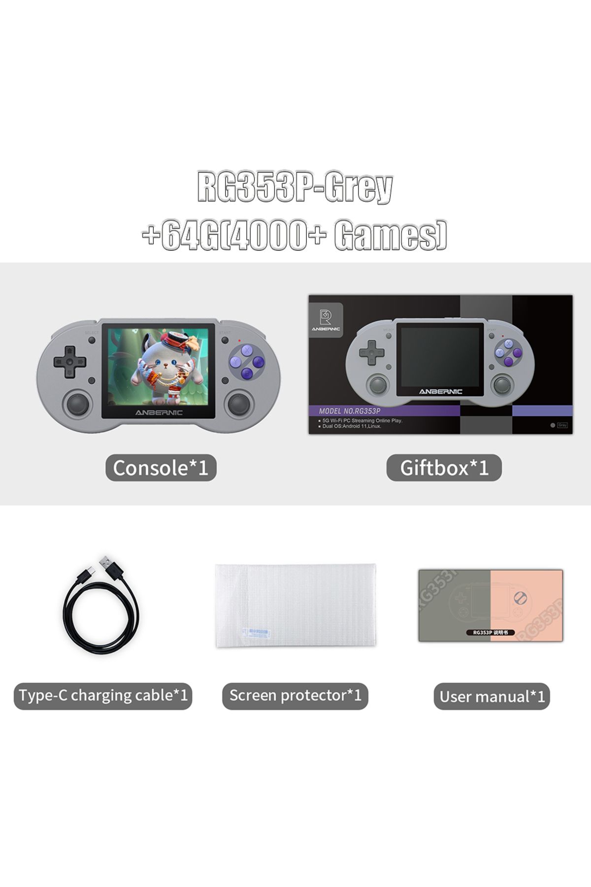 Choice-RG353P-Grey 64G ANBERNIC RG353PS RG353P 64 Bit Handheld Game Console Linux System 3.5-inch IPS Scree 1