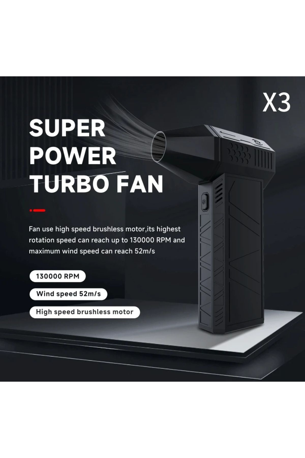 Choice-black 130000RPM Car Electric Air Duster X3 Mini Turbo Violent Fan with 3 Speeds Rechargeable Super J 1