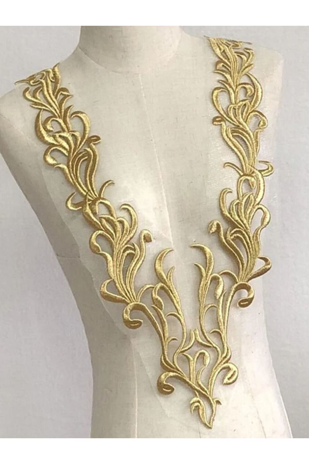 Choice-1Piece 1 Pcs Gold Neckline collar Lace Fabric Trims Sew On Patches Embroidery For Wedding Appliques 8