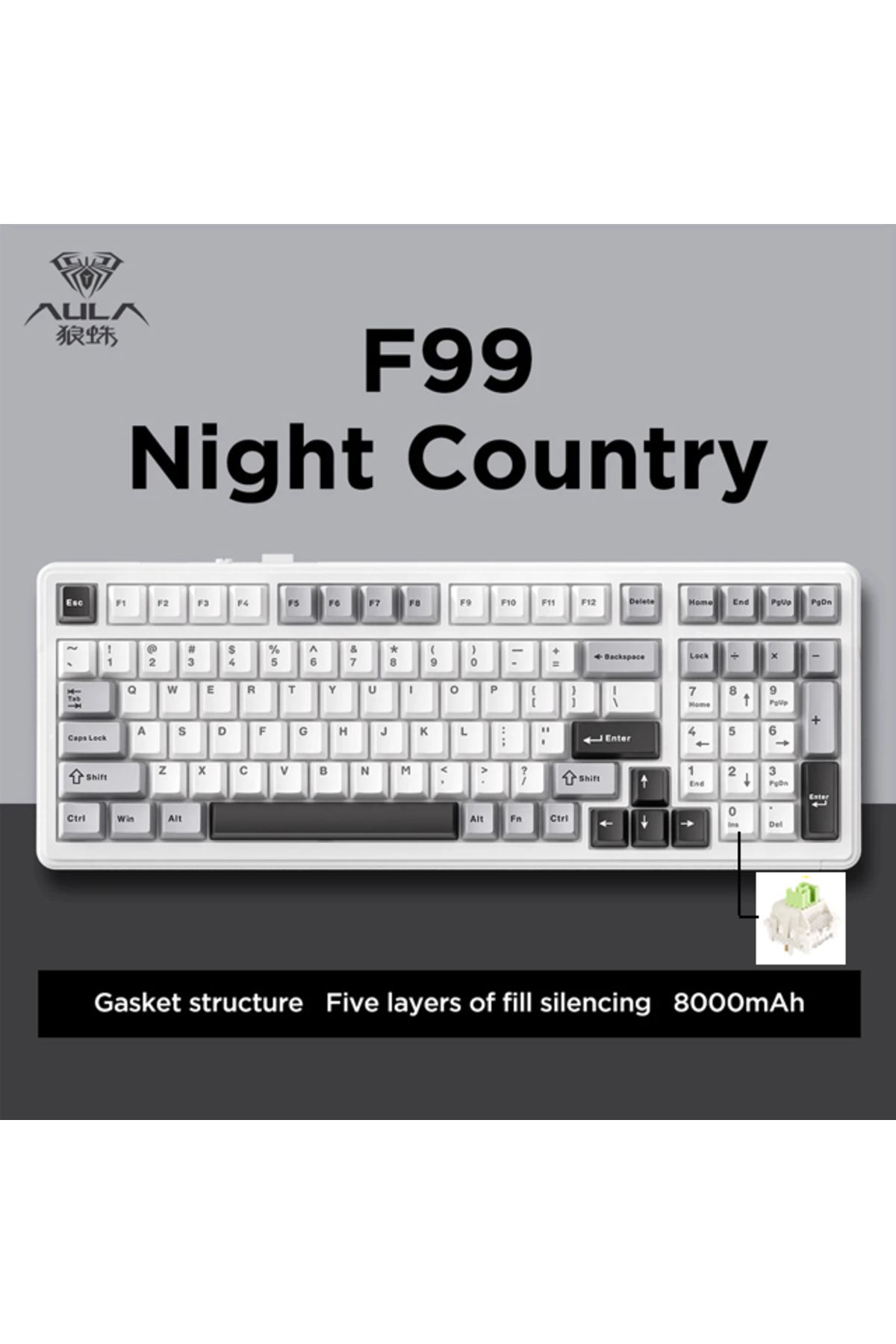 Choice-Grey and White Aula F99 Gaming Mechanical Keyboard Three Mode 2.4g Wireless Bluetooth Wired Hot Swap 1