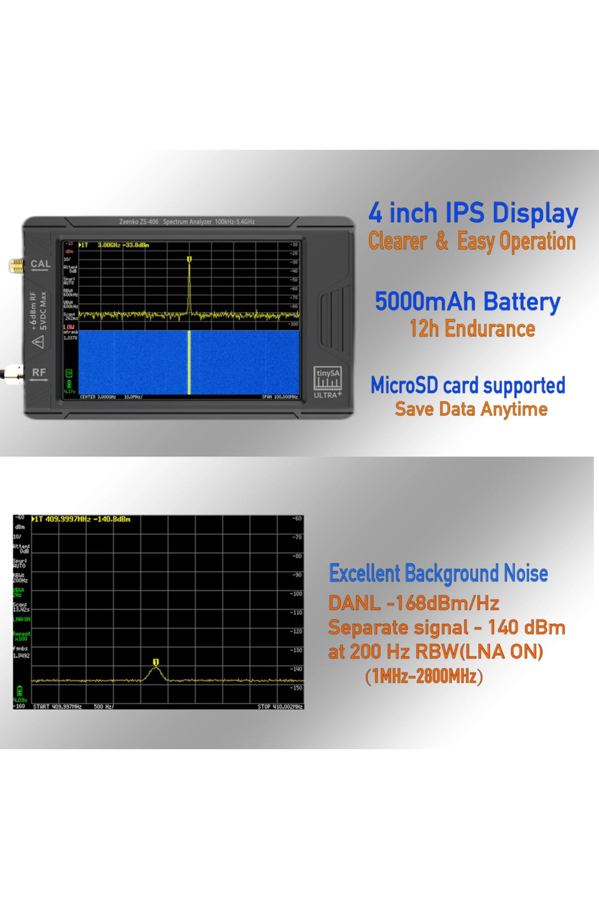 Choice-ZS406 Original tinySA ULTRA Plus ZS406 100k-5.4GHz 4inch Display Handheld Tiny Spectrum Analyzer RF 2