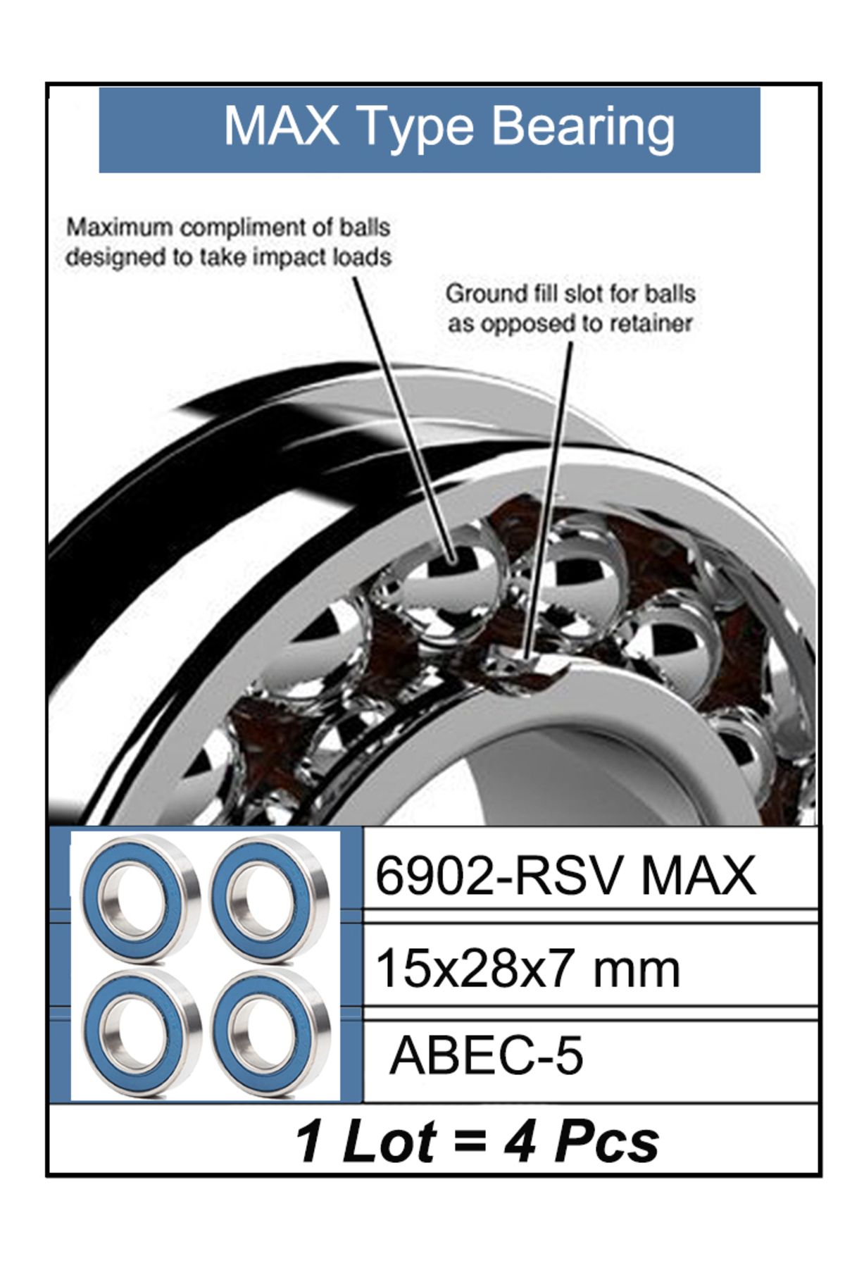 Choice-6902 2RSV MAX Bearing 15*28*7 mm 4Pcs ABEC-5 Full Balls Bicycle Pivot Repair Parts 6902 2RS RSV B... 8