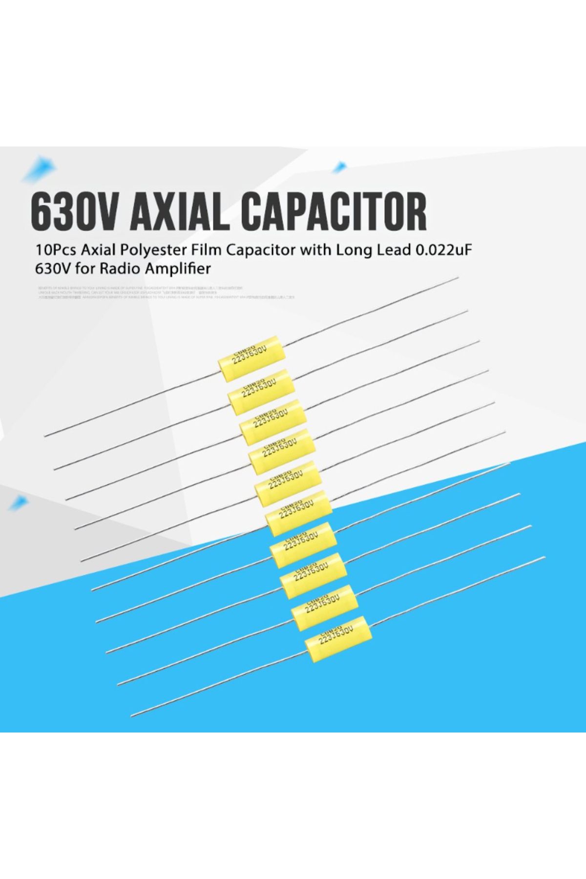 Choice-10pcs Long Yellow Lead Axial Polyester Film Capacitor 0.022uF 630V For Vintage Radio 223J Electri... 5