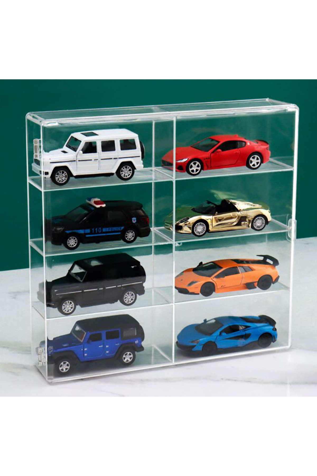 ویترین اکریلیک سازگار با ۸ اسلات برای نمایش ماشین‌های اسباب‌بازی ریخته‌گری‌شده که روی میز اداری قرار می‌گیرند…