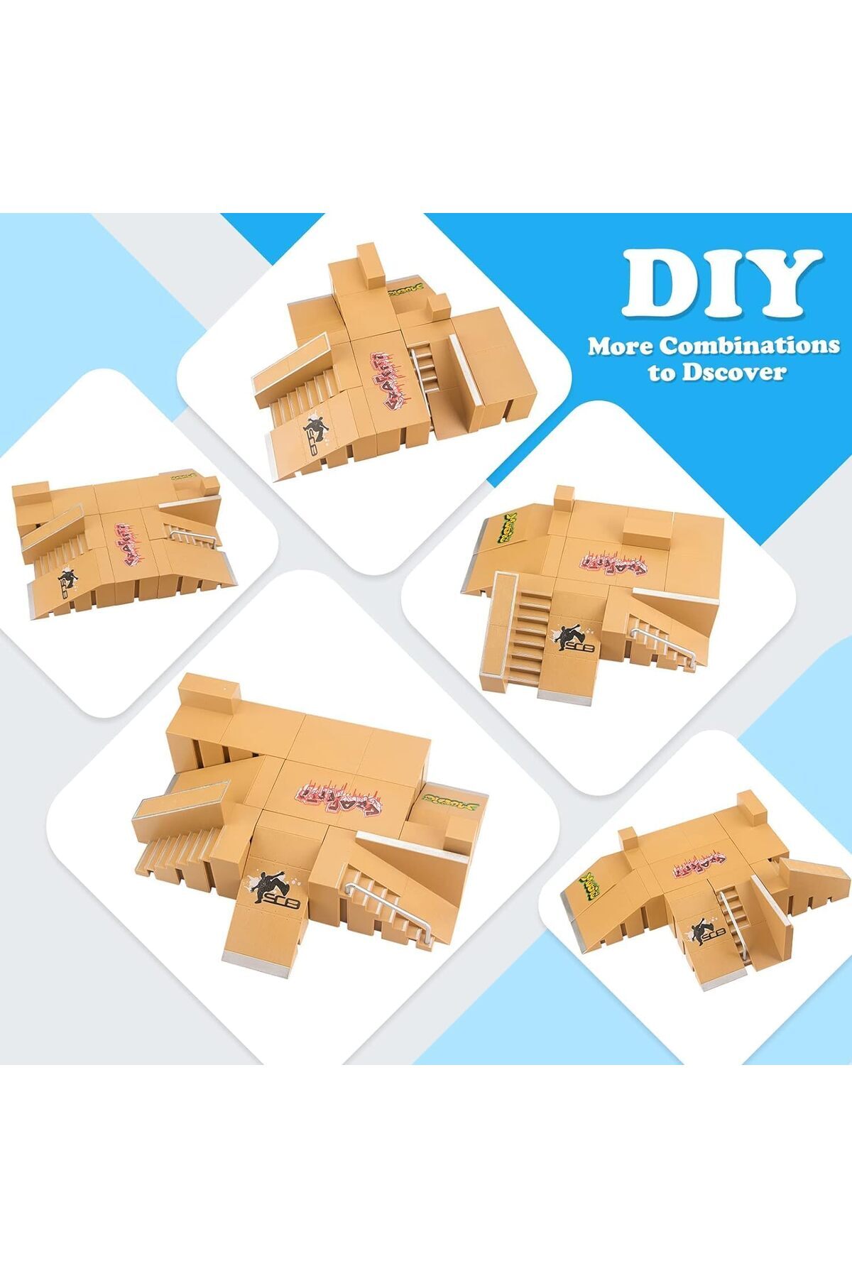 Yelajoy-Finger Skate Park Kit,with 8Pcs Skateboard Ramps & 3Pcs Mini Skateboards,Kids Toy Gift 2