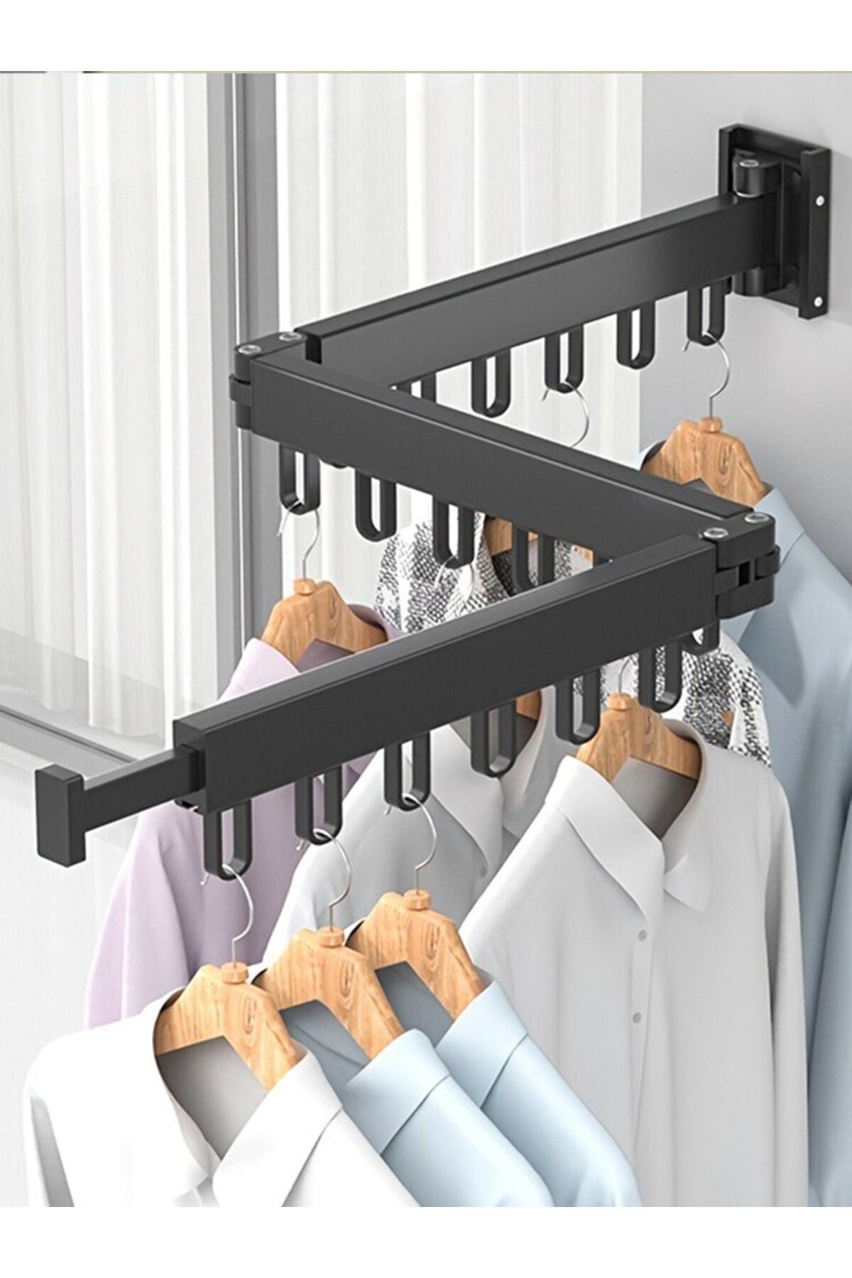Choice-One rod Black G1060 Wall-Mounted Foldable Aluminum Alloy Clothes Drying Rack Perfect for Balcony Bed 8
