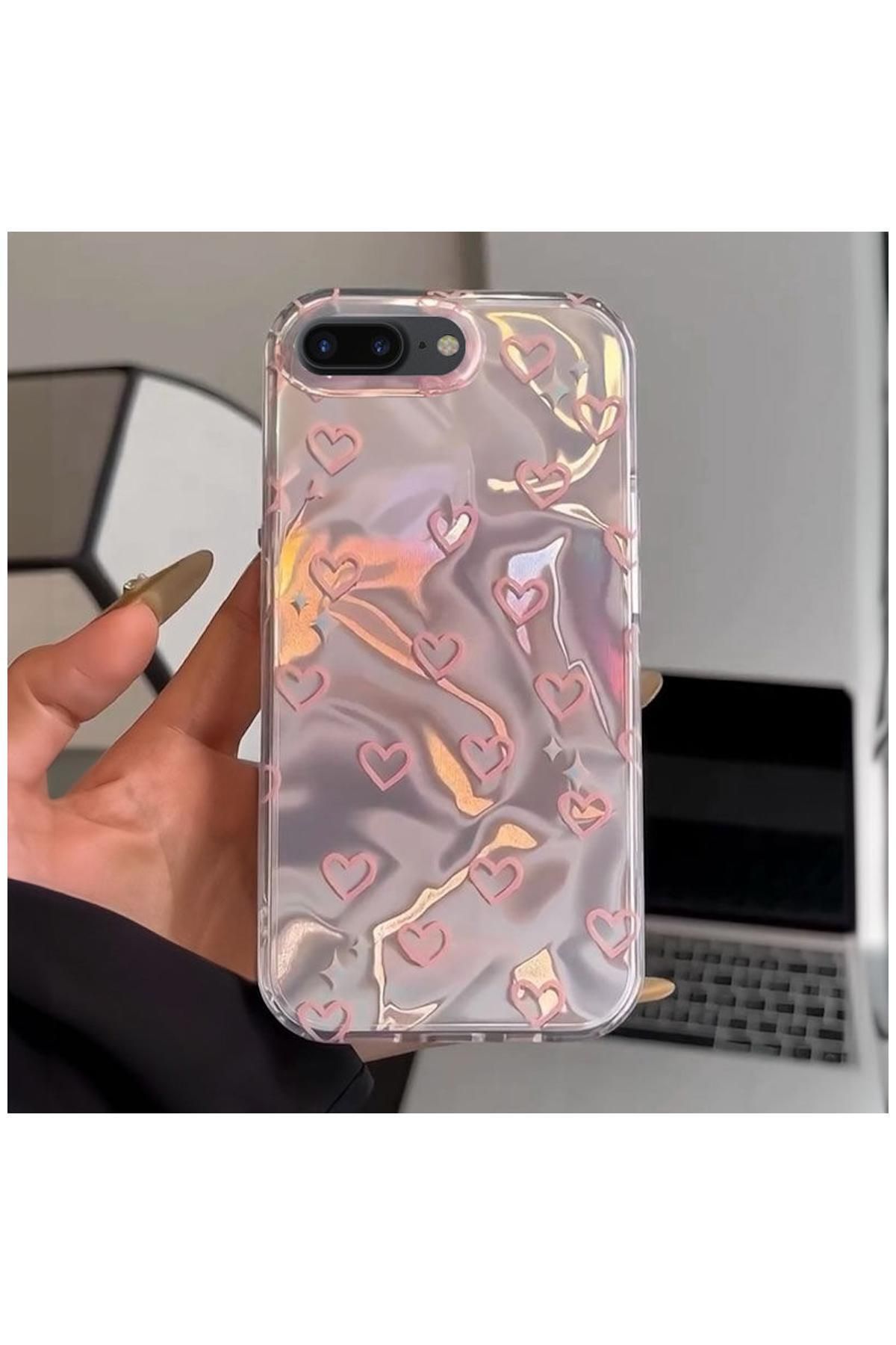 Zebana Apple iPhone 6 Plus Uyumlu Kılıf Zebana Pink Heart Silikon Kılıf Pembe